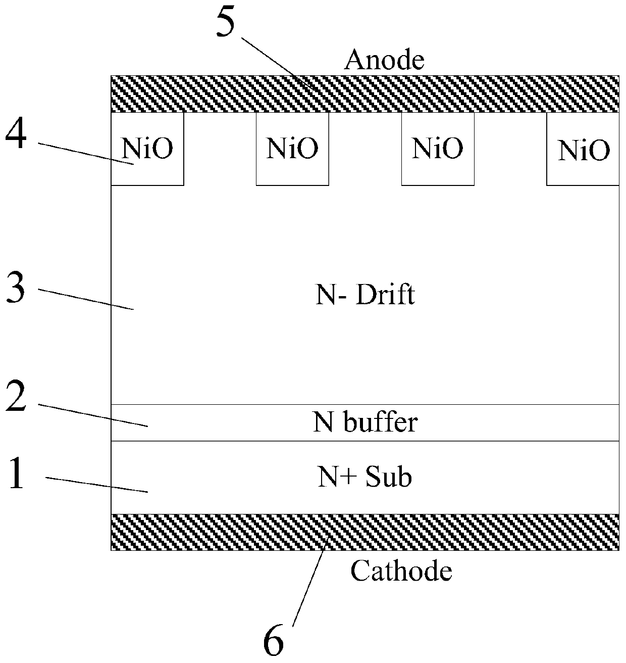 SiC MPS diode containing NiO/SiC heterojunction