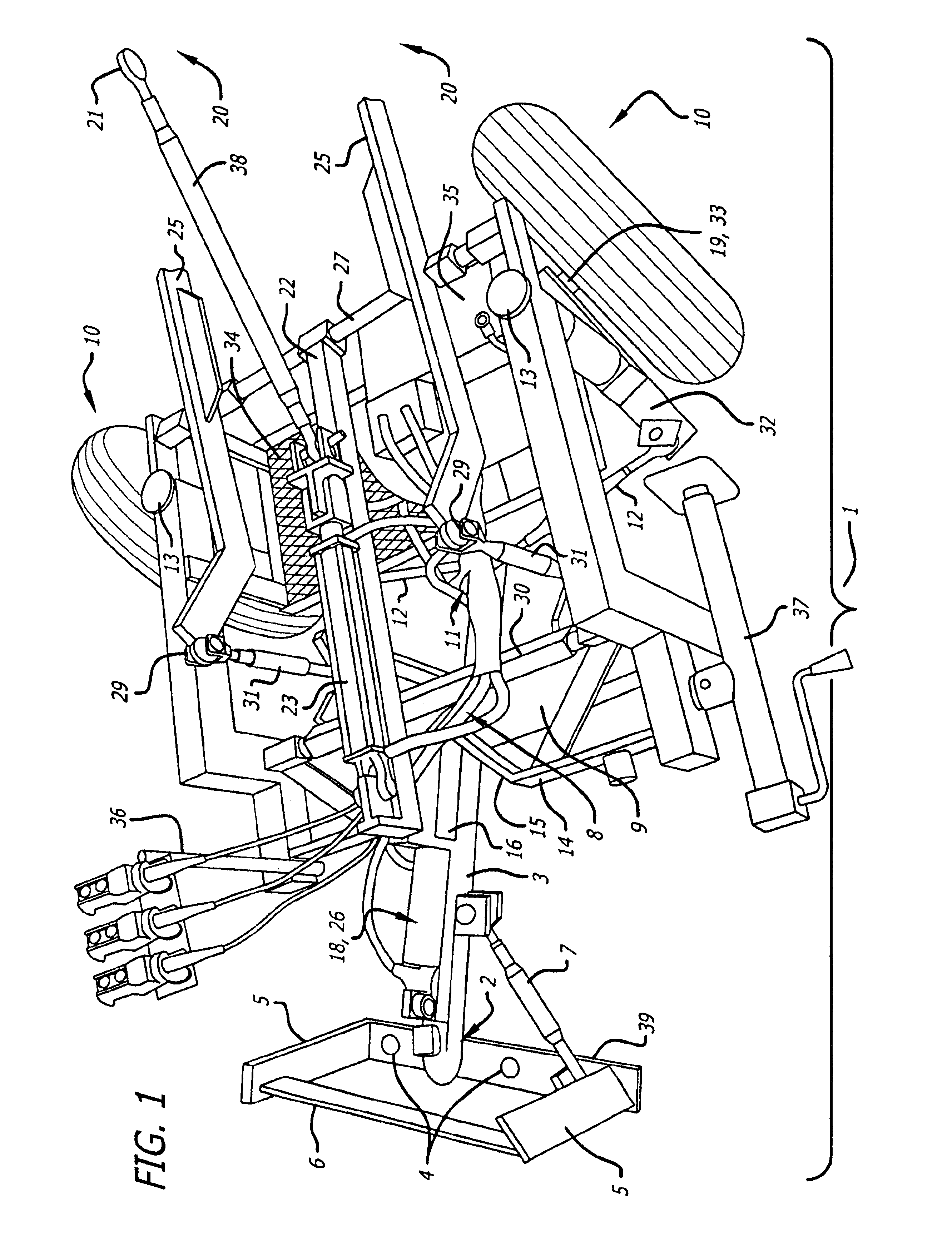 Controlled-articulation trailer with synchronized steering and a travelling top link tool bar hitch