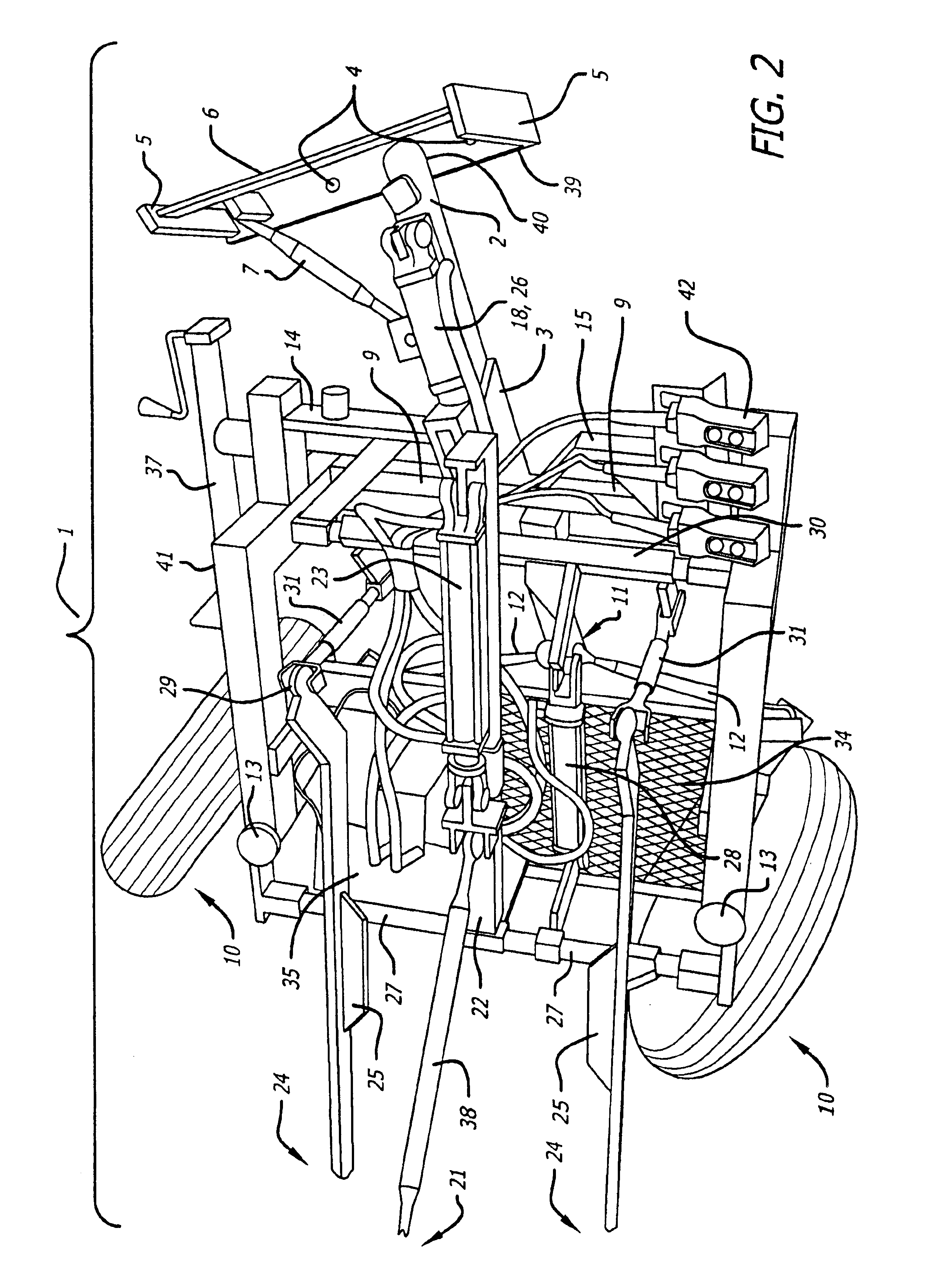 Controlled-articulation trailer with synchronized steering and a travelling top link tool bar hitch