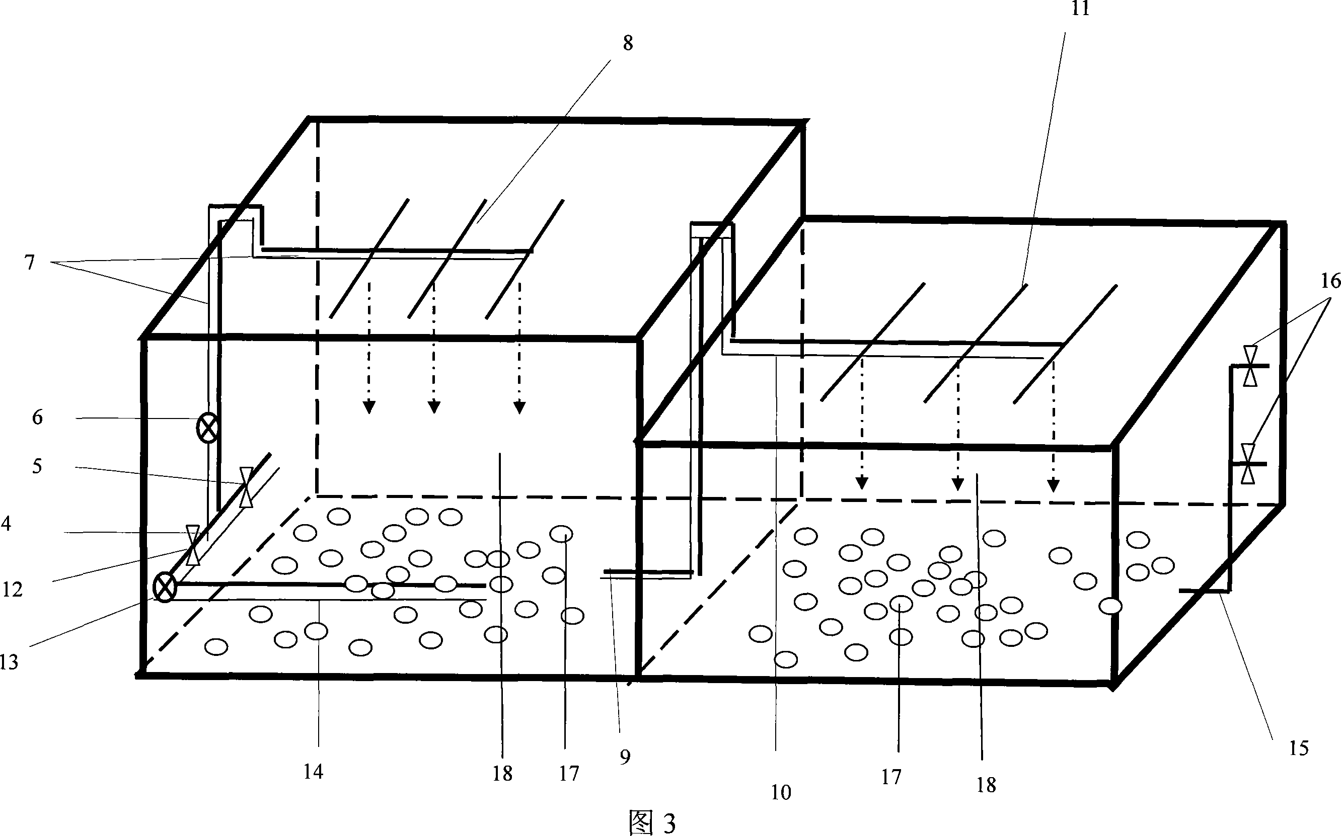 Method of treating sewage by composite vertical down flow artificial wet field and treatment system thereof