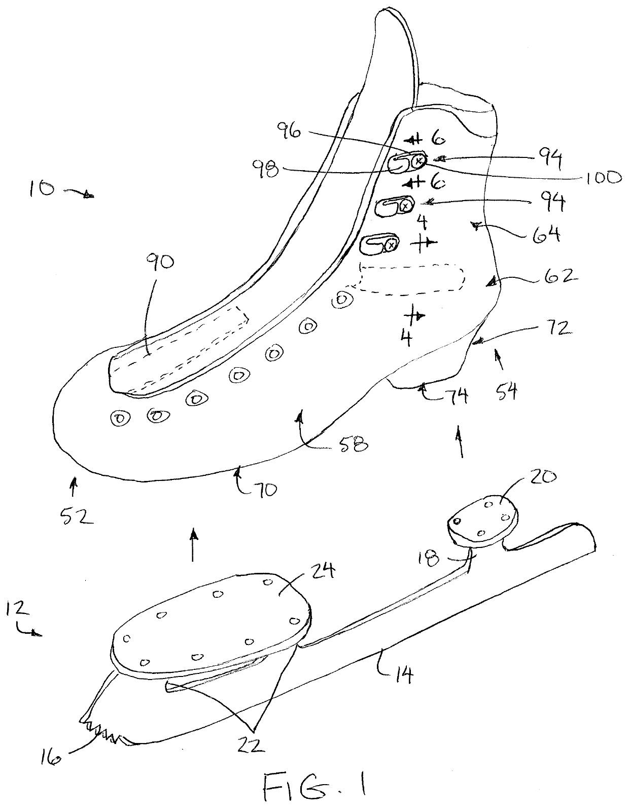 Figure skating boot with monocoque structure