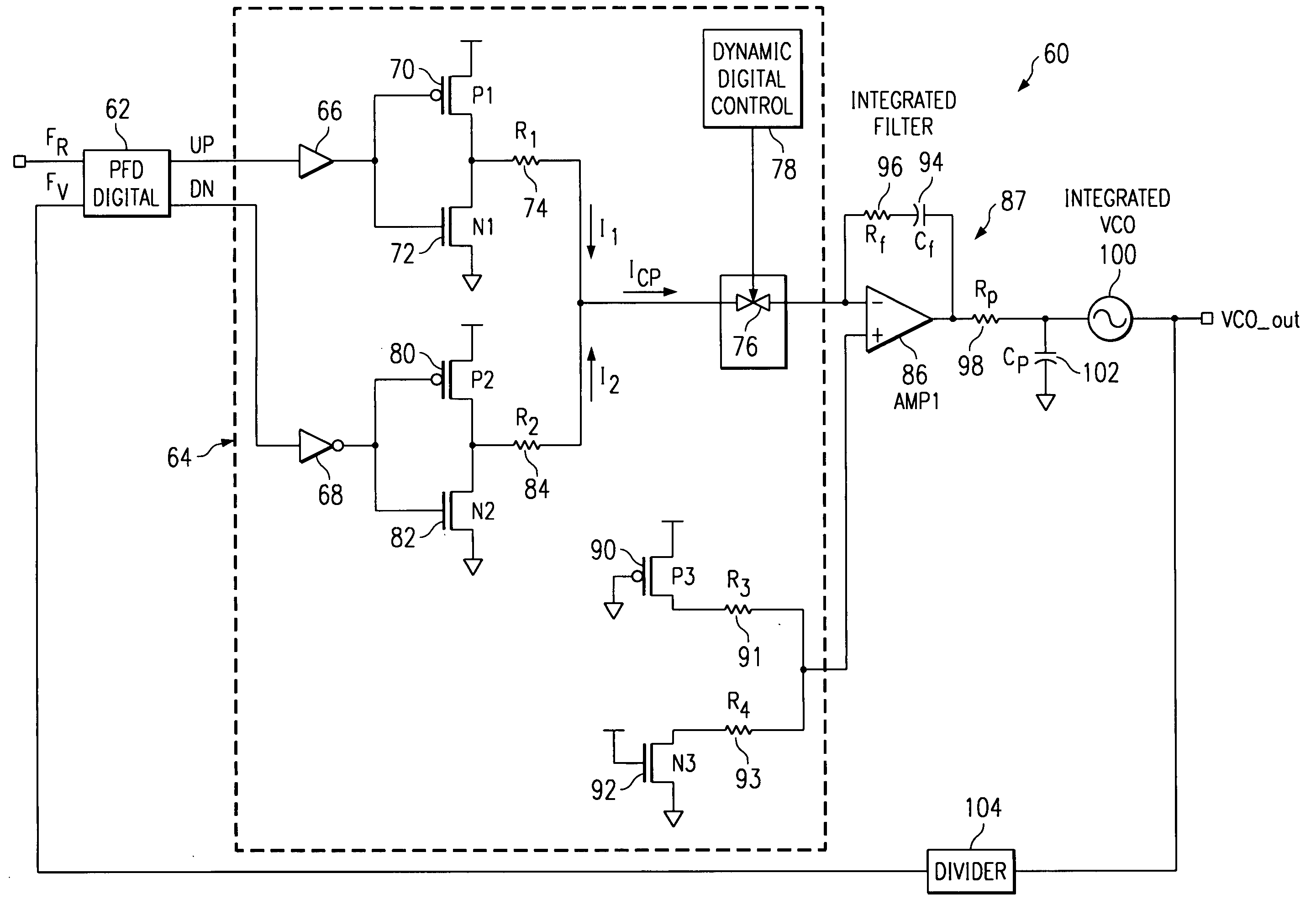 Charge pump phase locked loop with improved power supply rejection