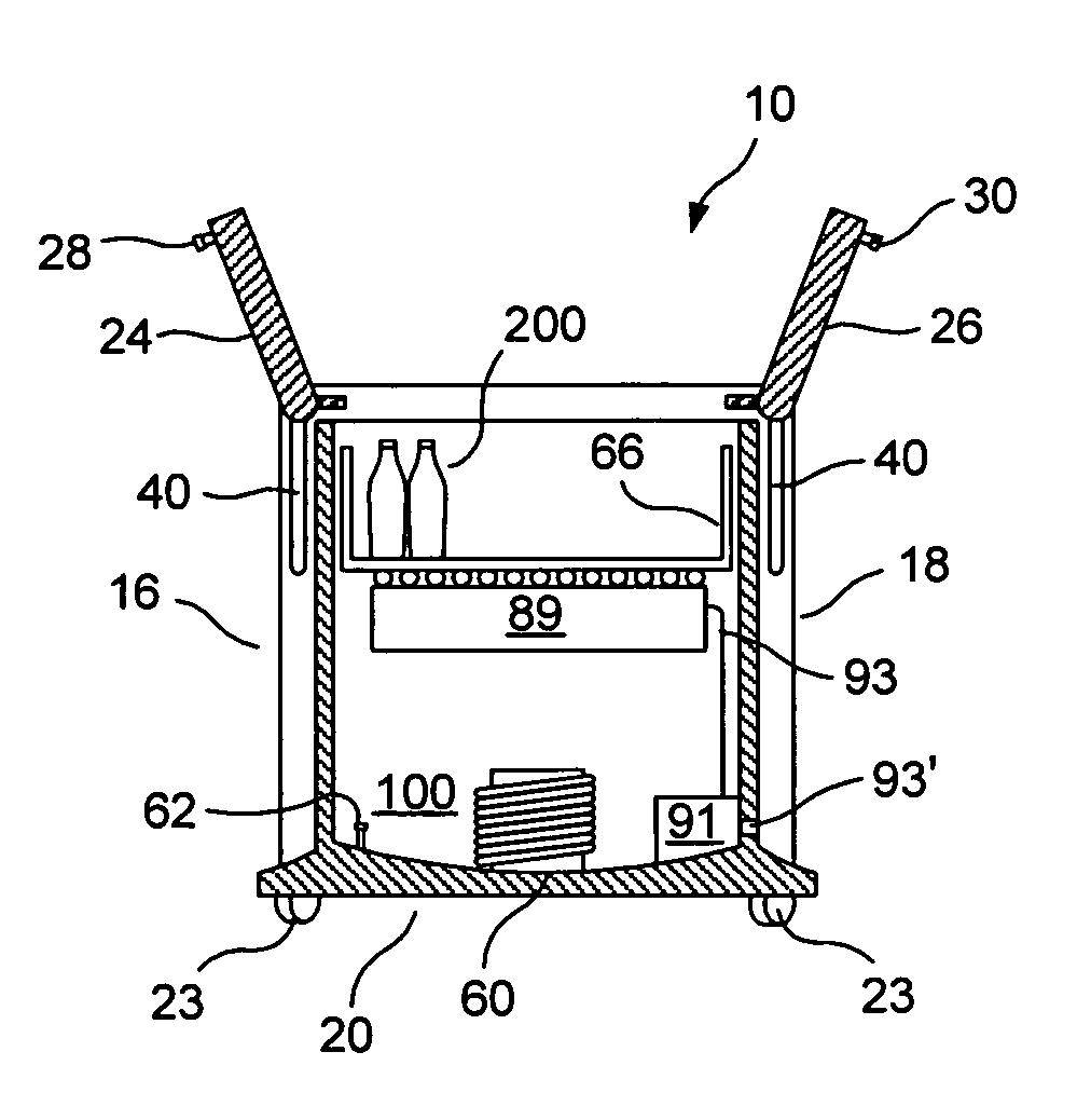 Refrigerated chest for rapidly quenching beverages and visually identifying when such beverages reach target temperature