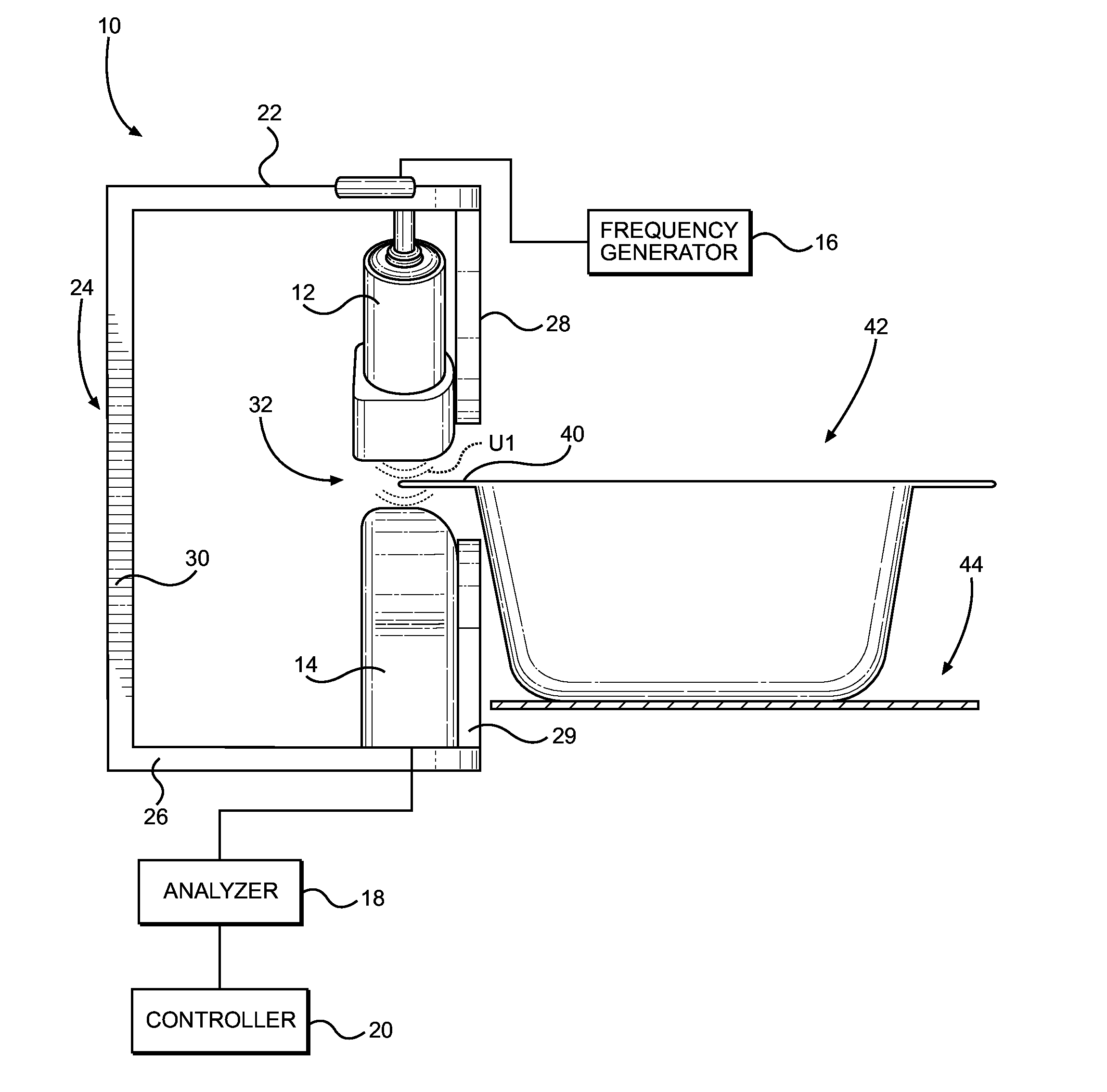 System and apparatus for dual transducer ultrasonic testing of package seals
