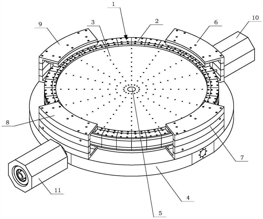 Magnetic levitation turntable with fifteen degrees of freedom and applied to semi-physical simulation platform