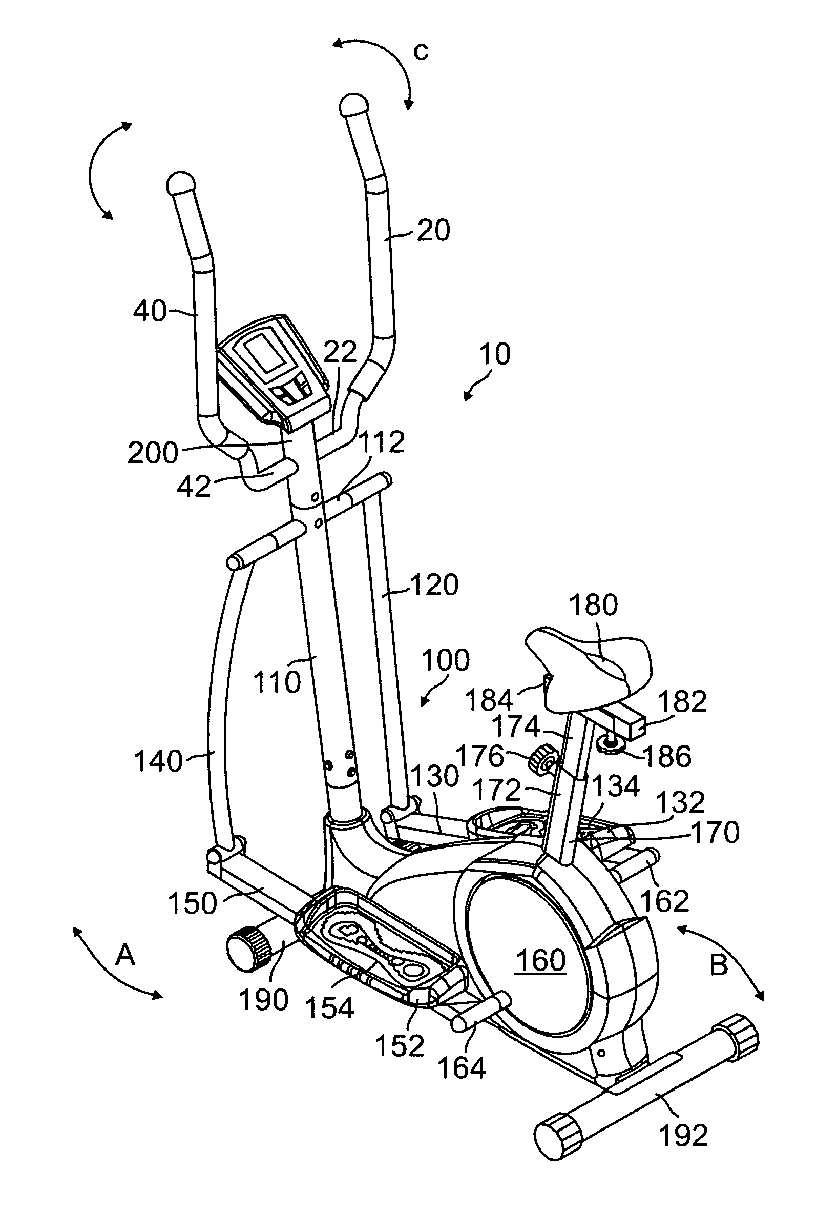 Abdominal swiveling exercise machine combined with an elliptical trainer exercise machine, or skate simulation trainer, or exercise bicycle or recumbent bicycle