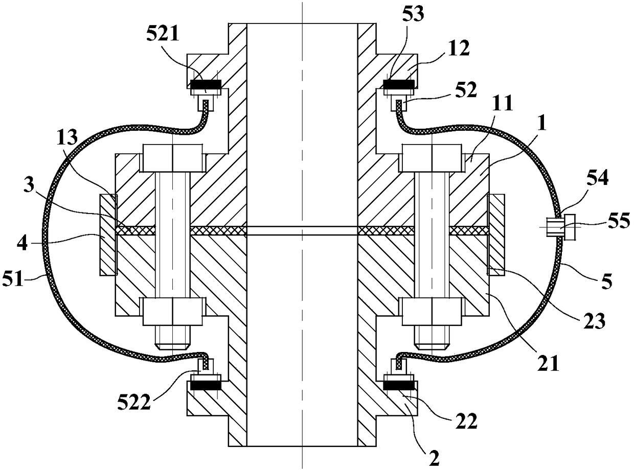 A vacuum-protected flange connection