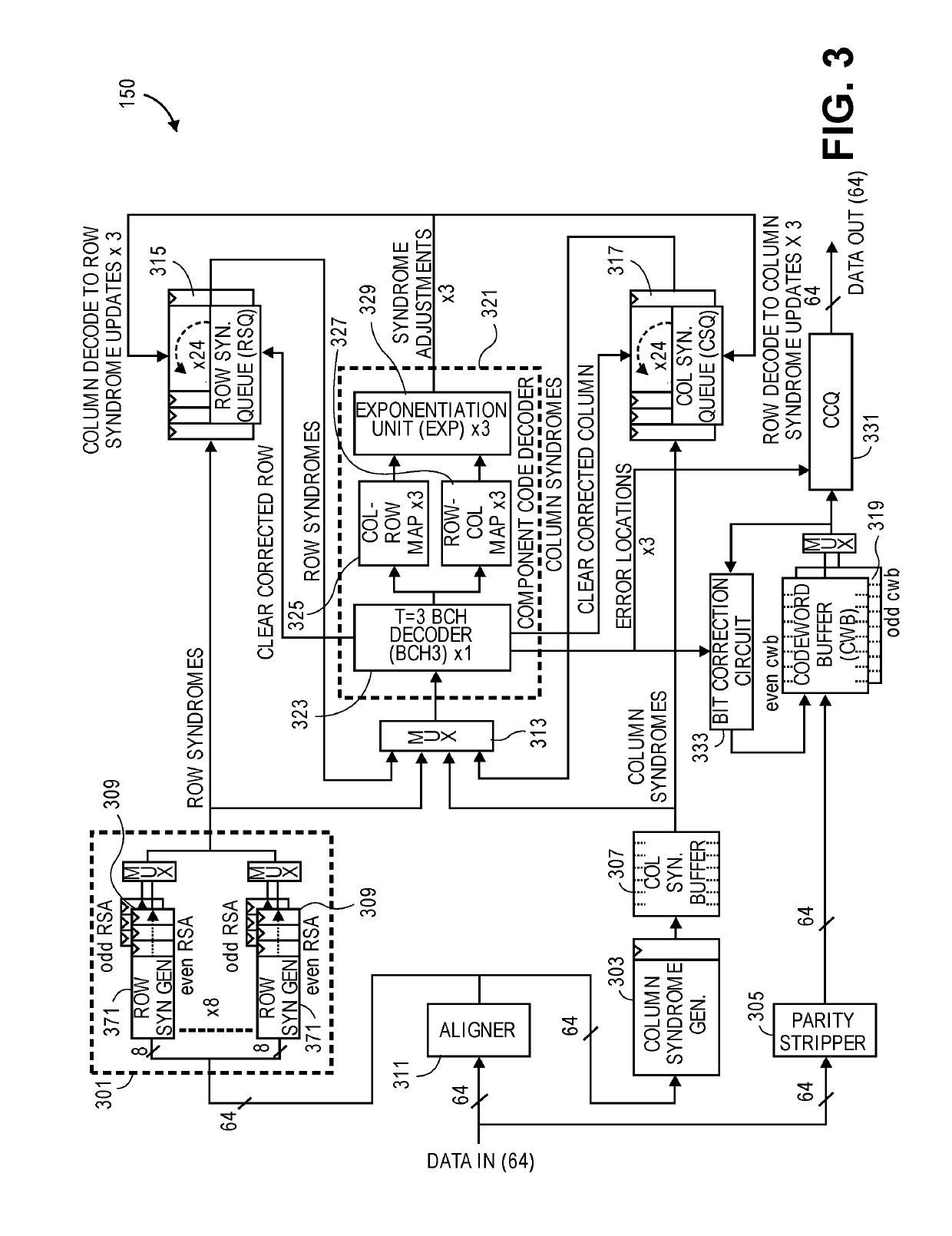 High throughput bit correction of data inside a word buffer for a product code decoder