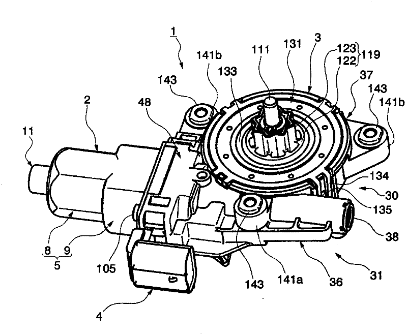 Electric motor, and motor with a reduction gear