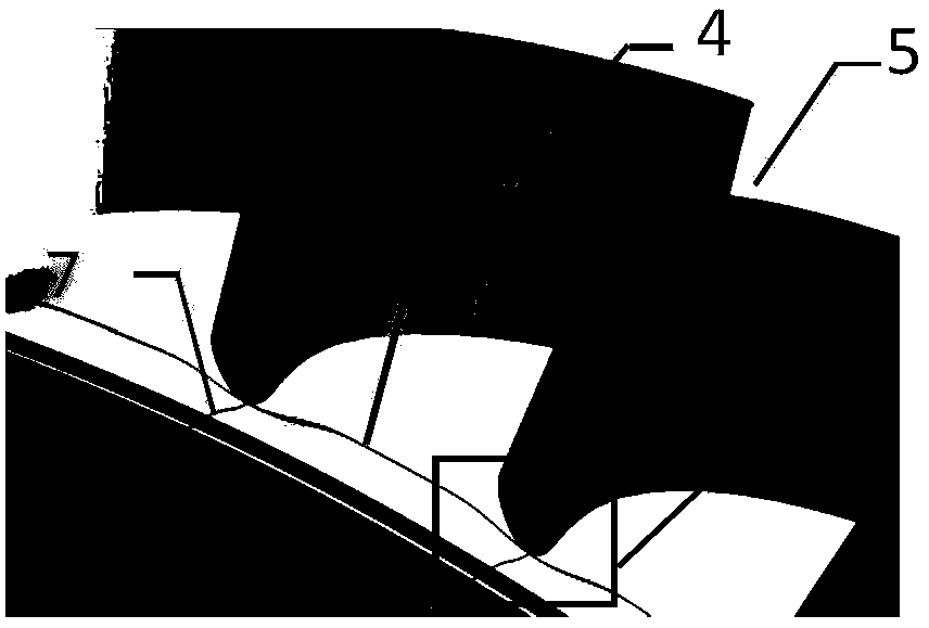 Modeling structure of non-axisymmetric end wall of local ball impression on lower end wall of front edge of movable blade of gas turbine