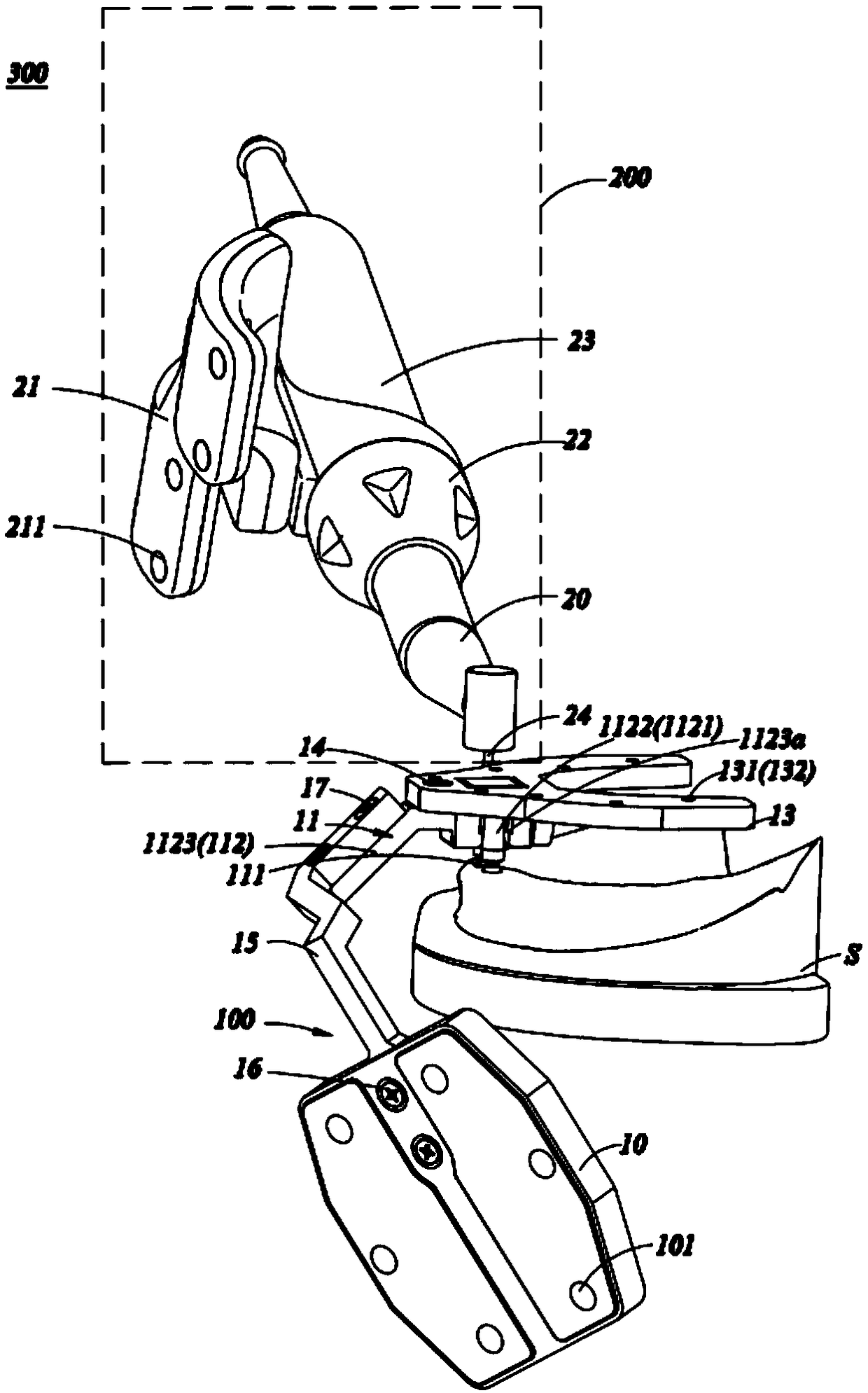 Lower-jaw edentulous jaw implantation assembly, tracker and navigation system and implantation tool