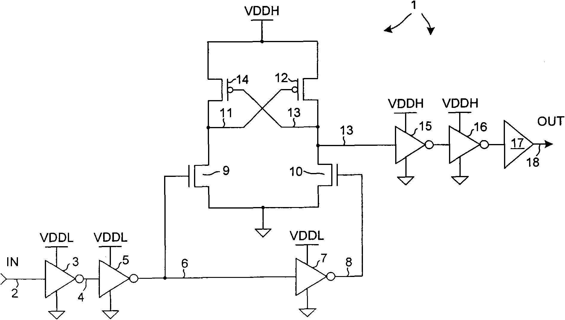 Level shifter having low duty cycle distortion