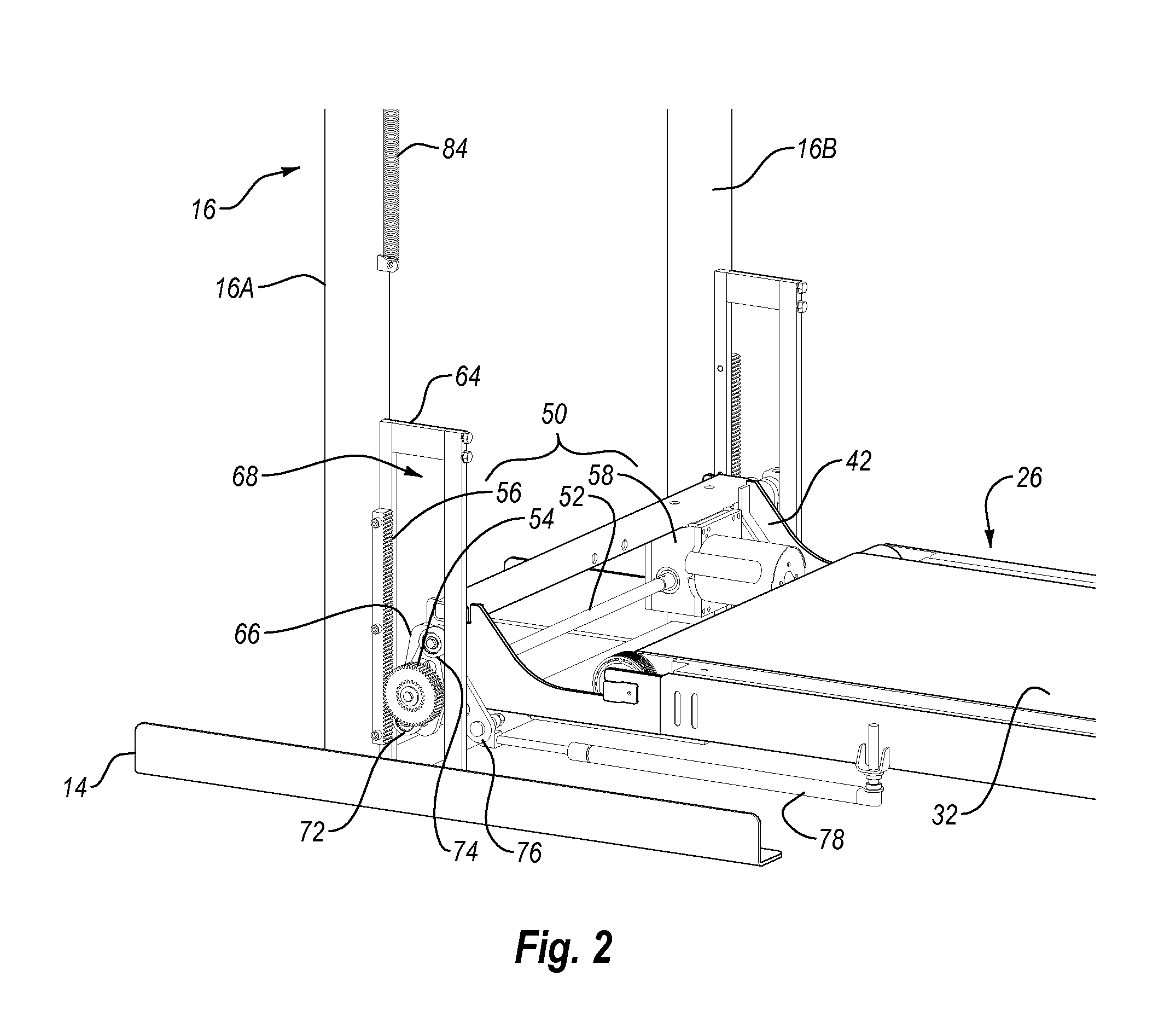 Exercise device with rack and pinion incline adjusting mechanism