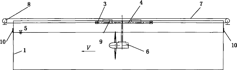 Device for testing performance of tidal flow energy conversion device through relative movement thereof