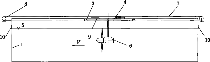 Device for testing performance of tidal flow energy conversion device through relative movement thereof