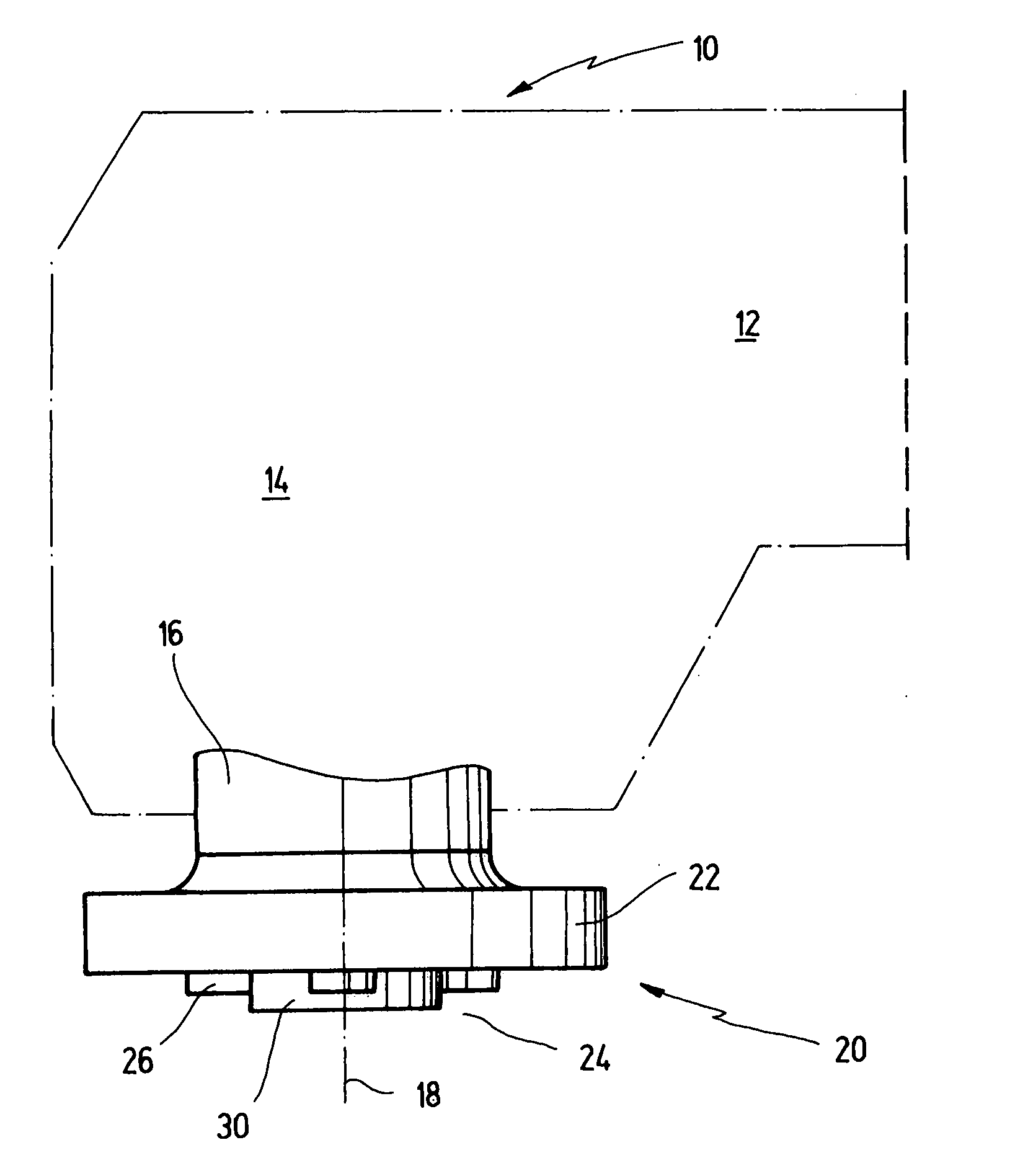Power tool having a receptacle for securing a tool