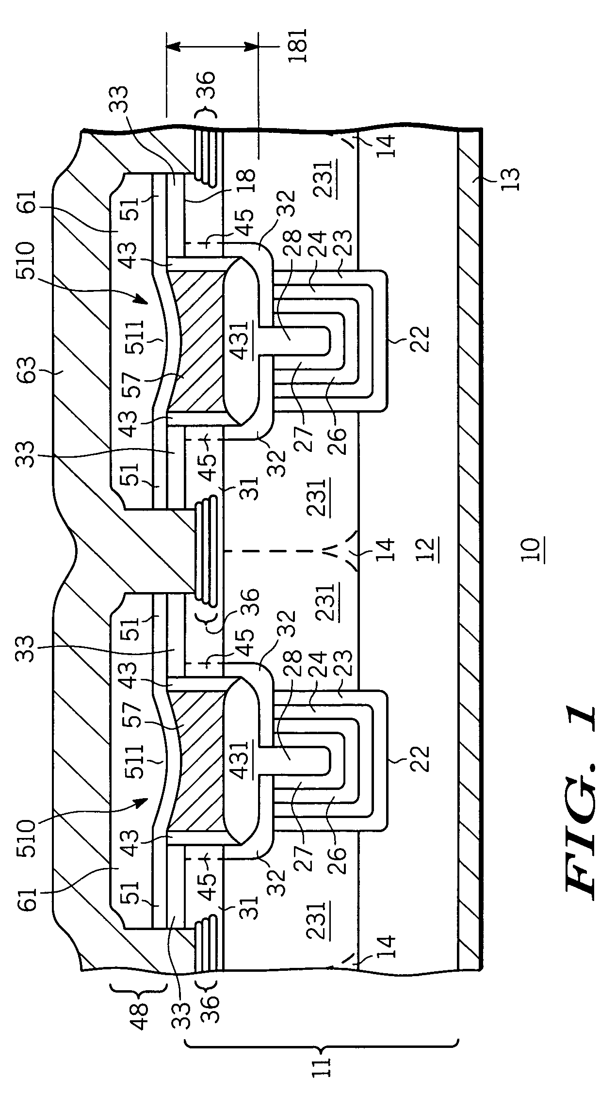 Semiconductor device having sub-surface trench charge compensation regions