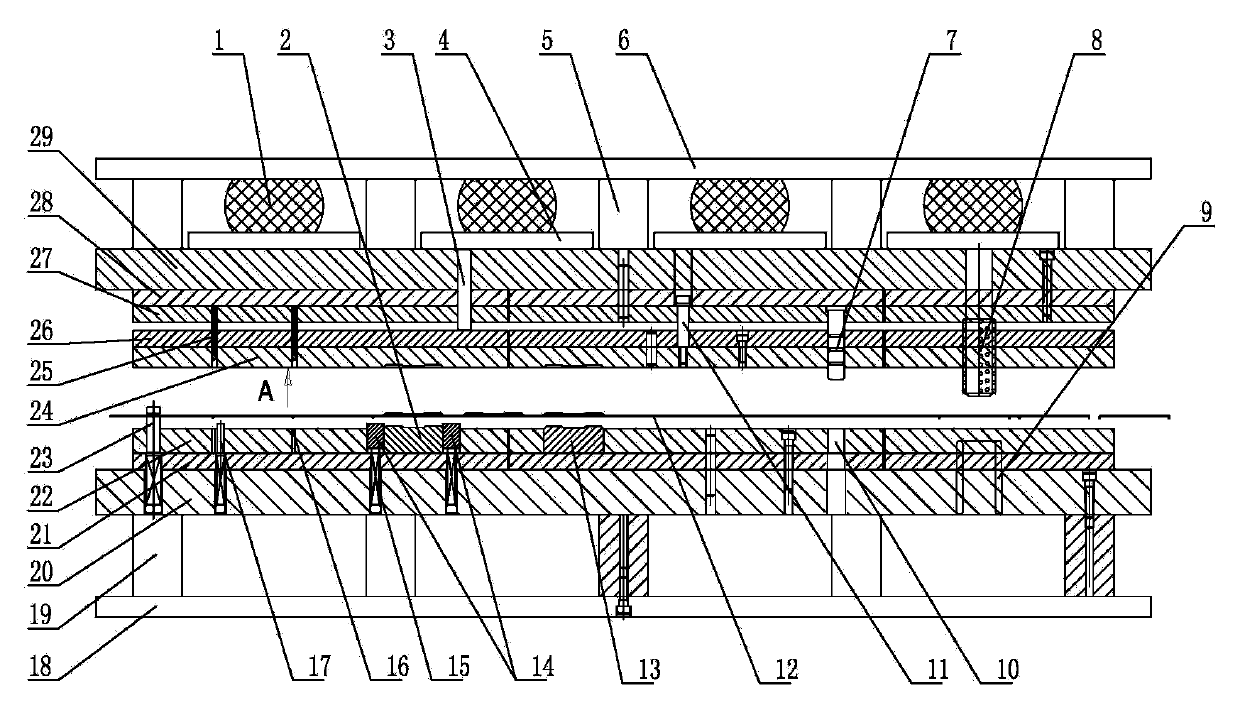 Large-size shallow-drawing stamping part progressive die