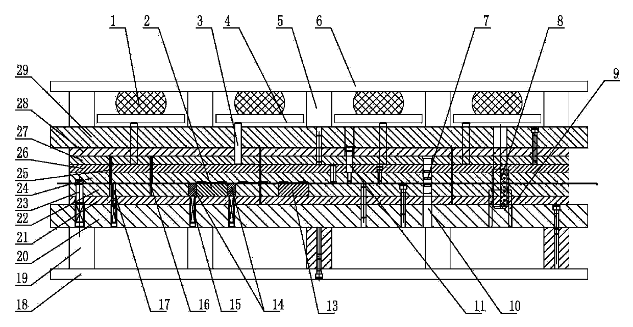 Large-size shallow-drawing stamping part progressive die