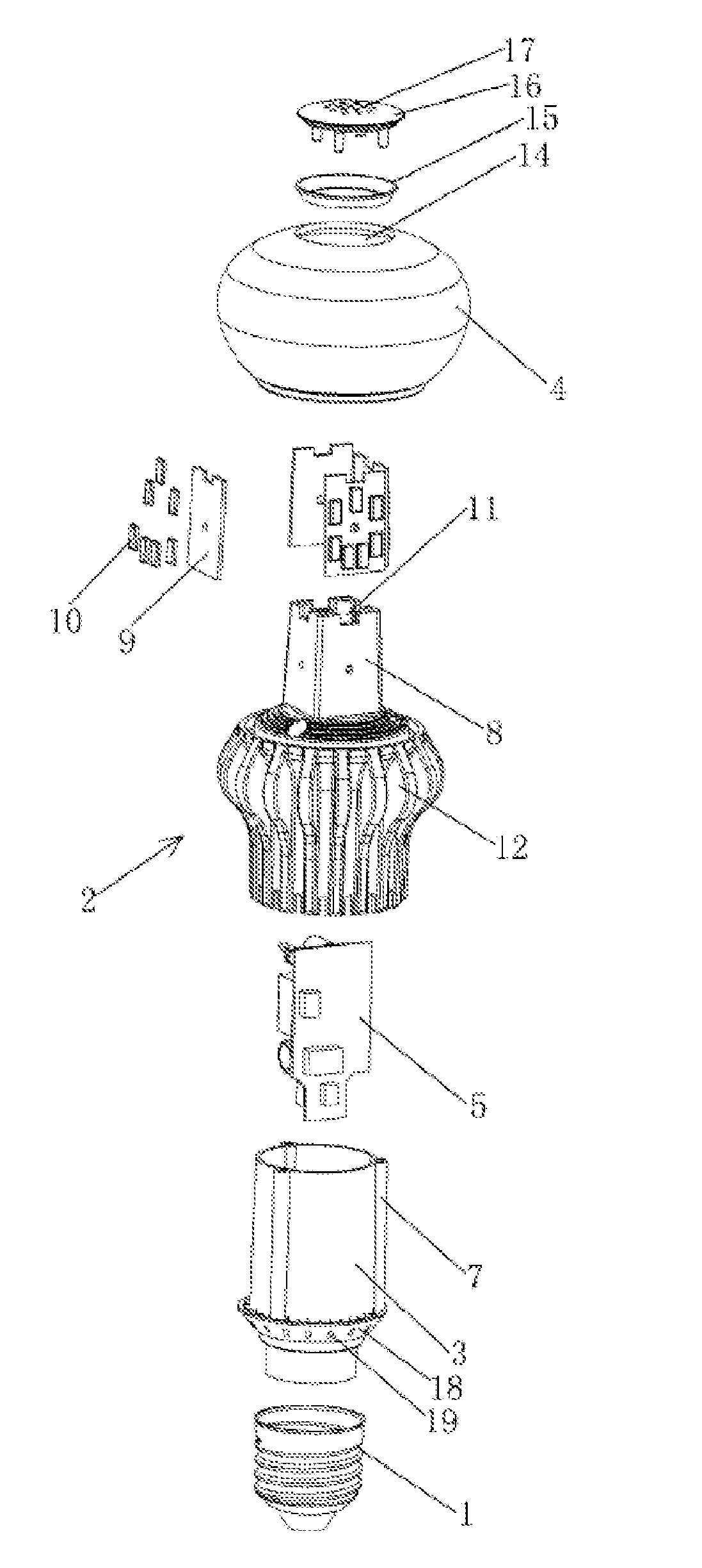 LED lighting device including heat dissipation structure and method for making the same