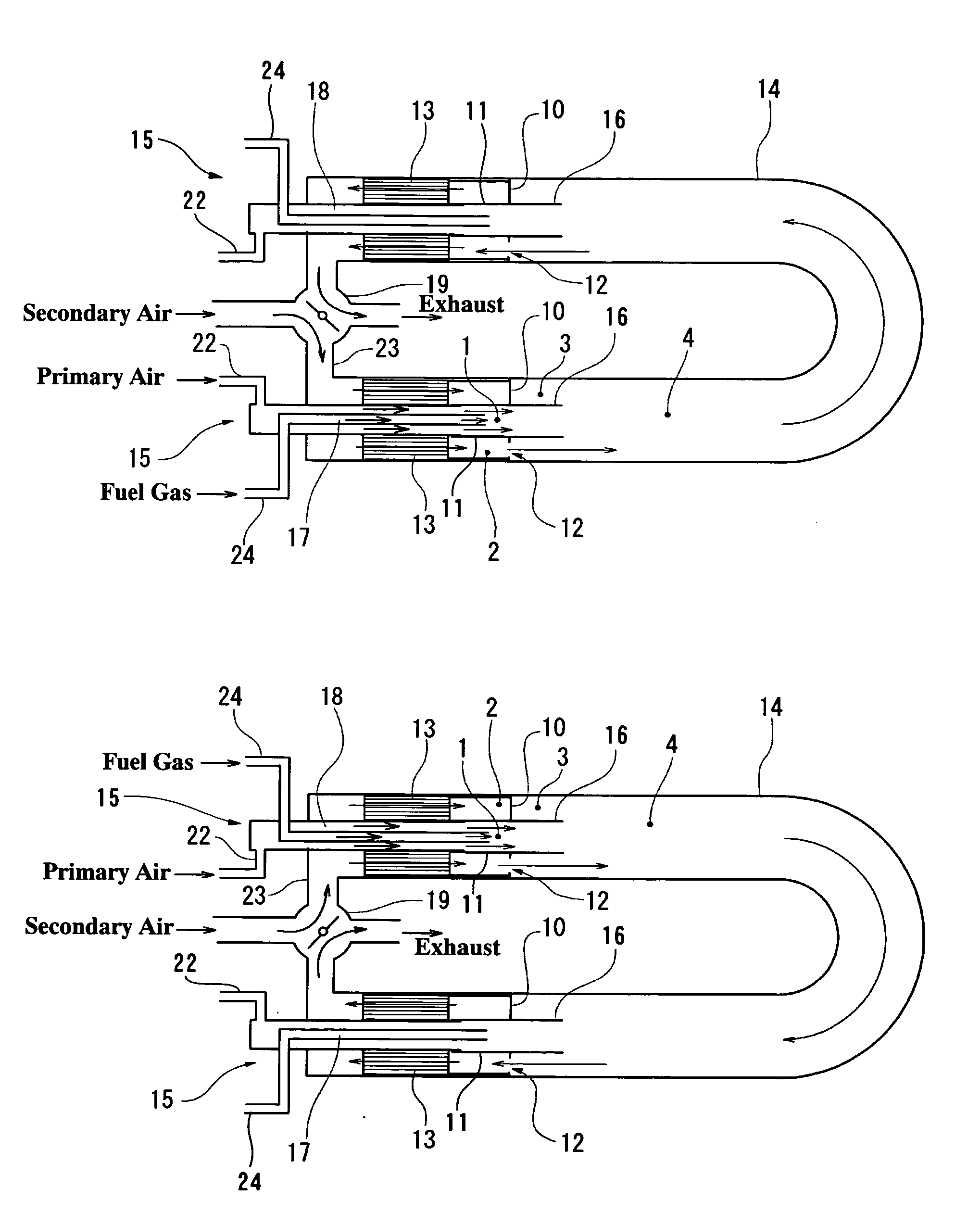 Alternate combustion type regenerative radiant tube burner apparatus