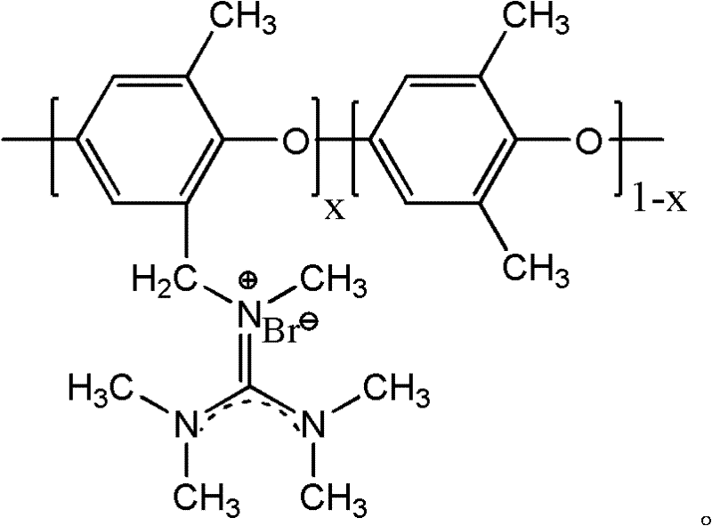 Method for preparing brominated-polyphenylene-ether-guanidination-based homogeneous anion exchange membrane
