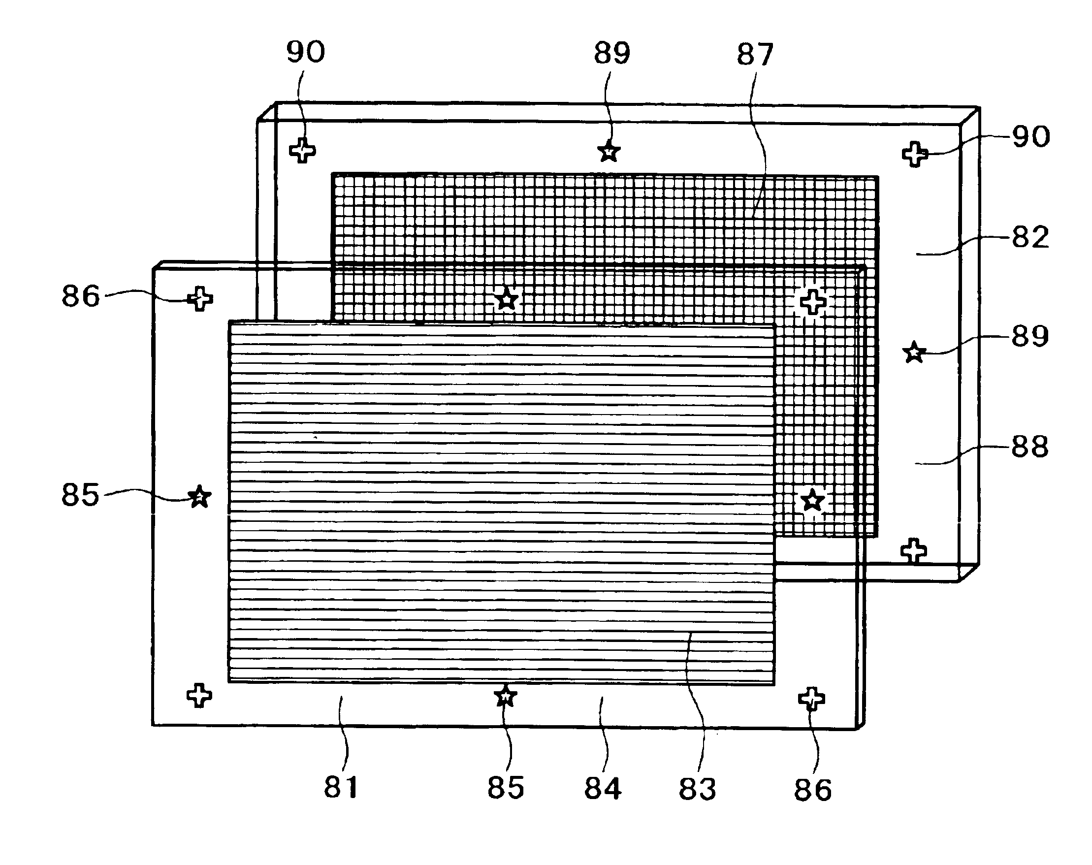 Stereoscopic image display apparatus, display apparatus, divided wave plate filter, plate-shared filter, and filter position adjusting mechanism attached to the display apparatus, aligning apparatus, filter position adjusting method, and filter aligning method