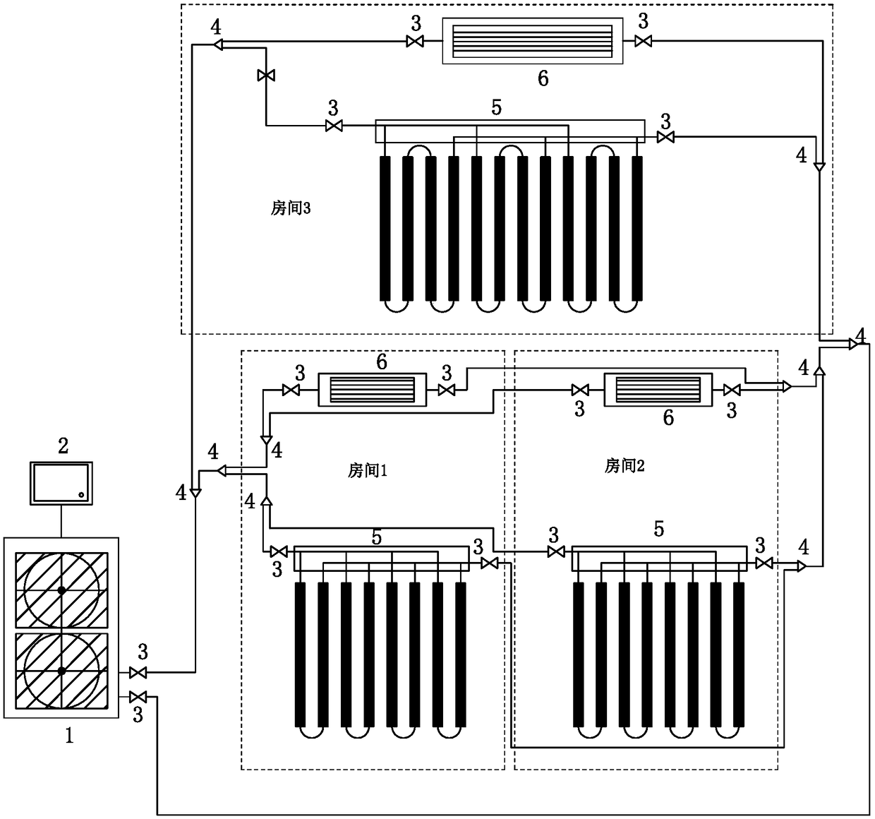 Double-terminal air source heat pump system with phase change heat storage material floor heating module