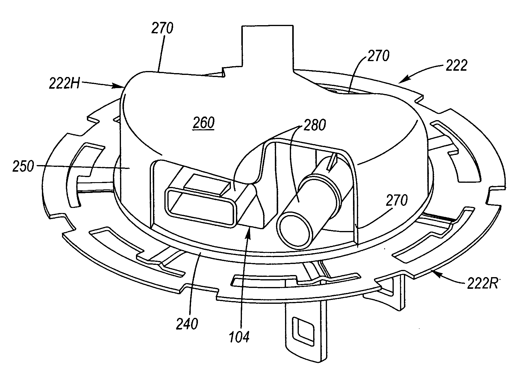 Helmeted lock ring for a sender module closure system for a fuel tank