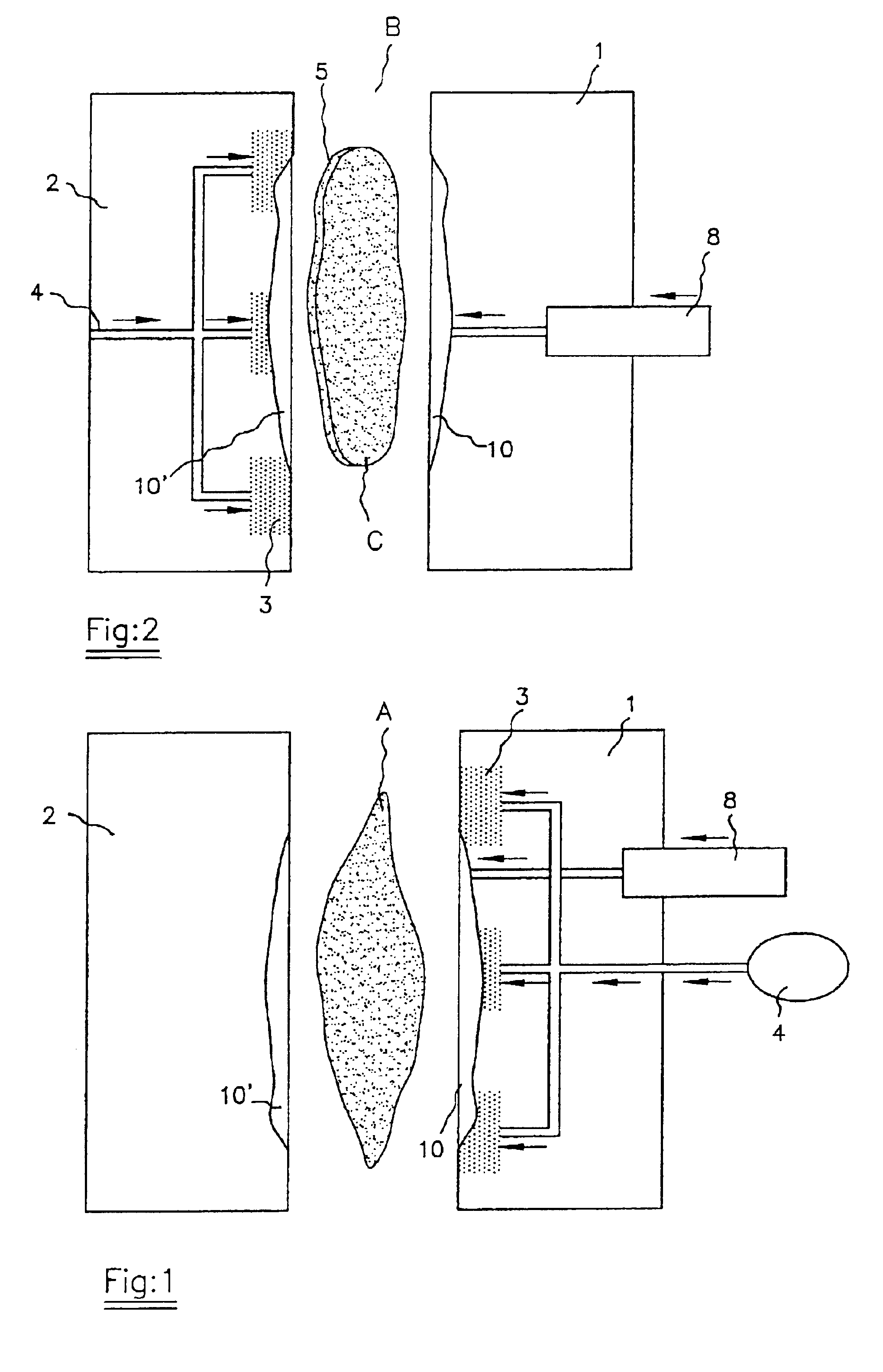 Cooling and counter-pressure method for producing plastic parts by injection