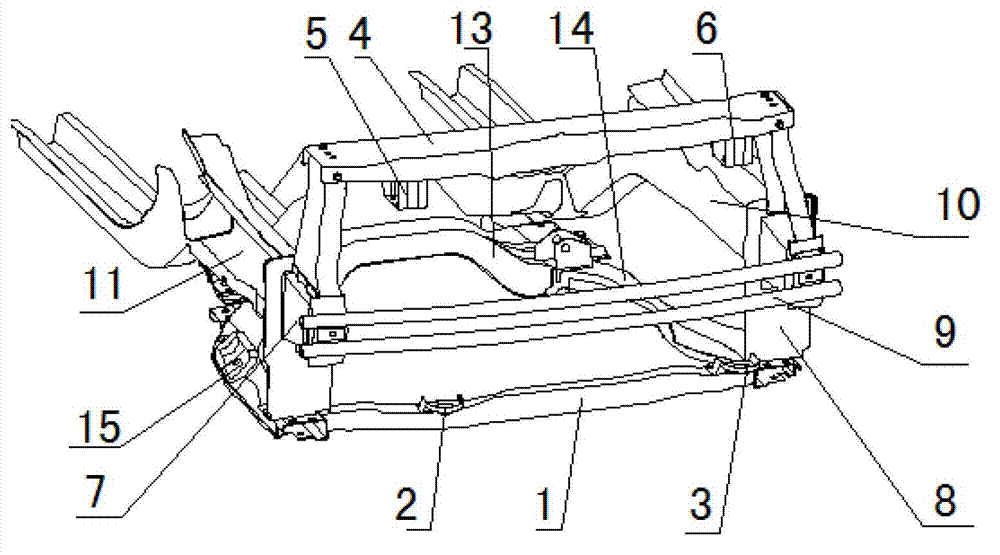 Automobile radiator installation frame and radiator assembly installation structure