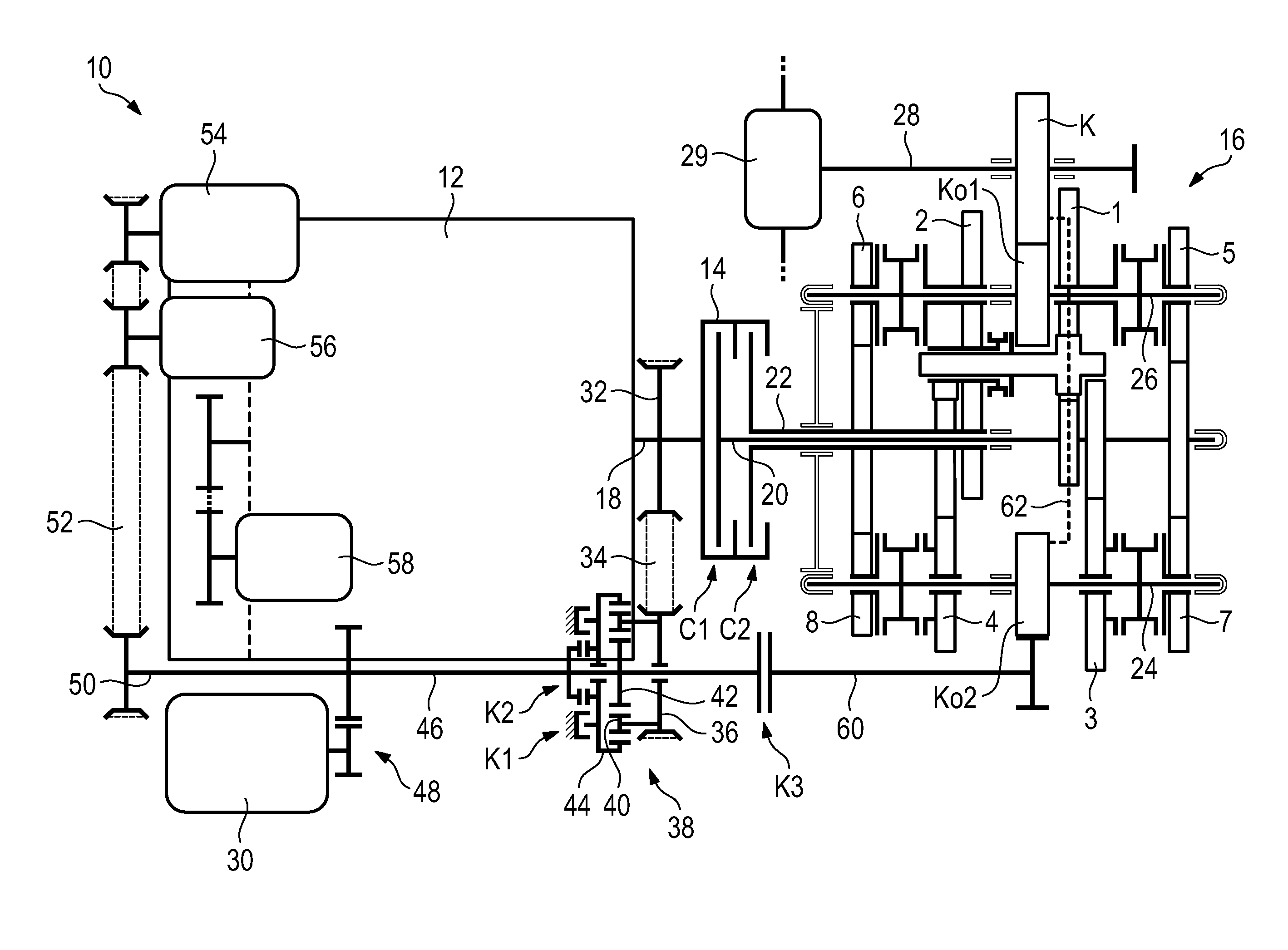 Drive train for a hybrid motor vehicle