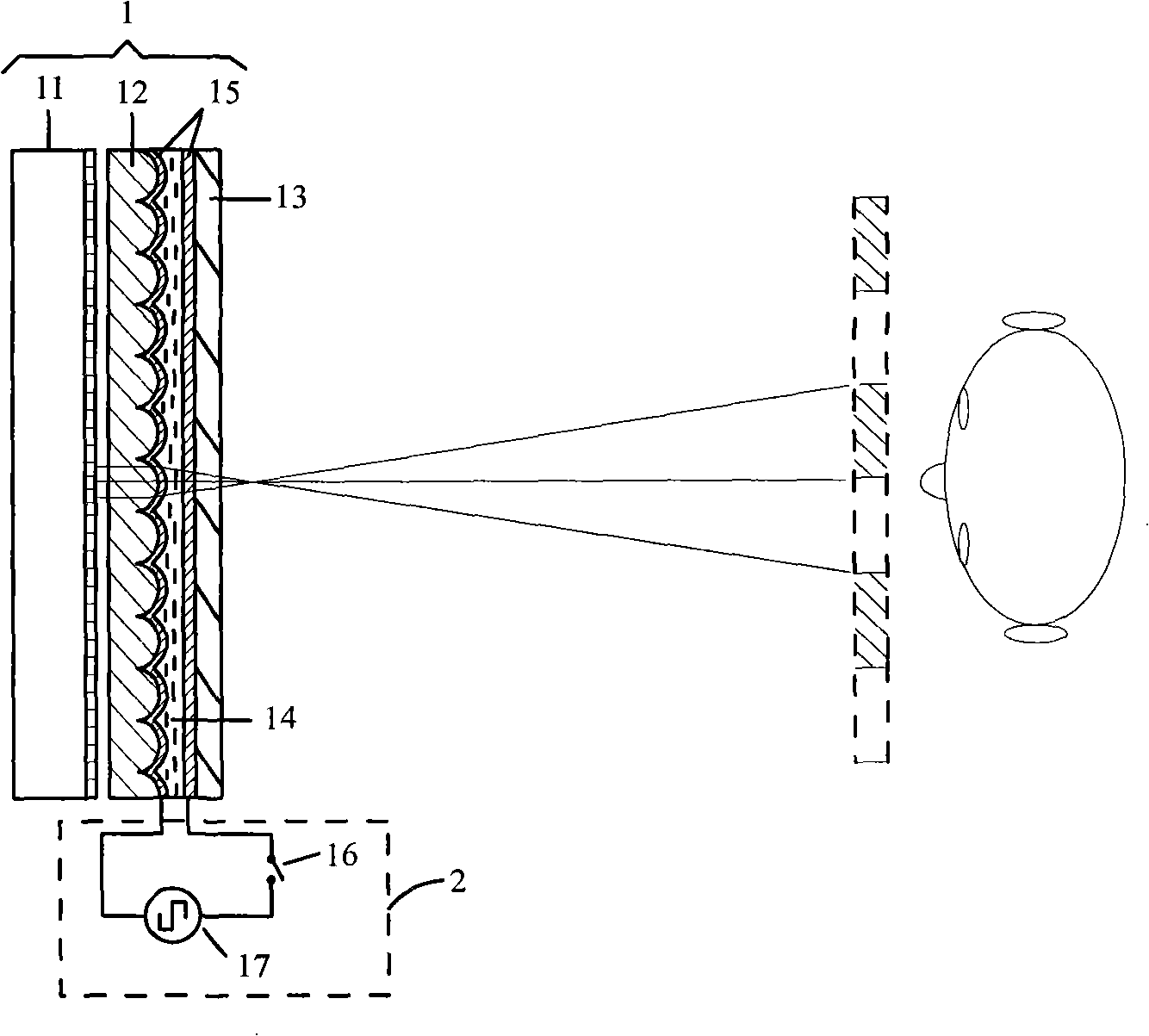 An inductance 2D-3D automatic 3-D display device