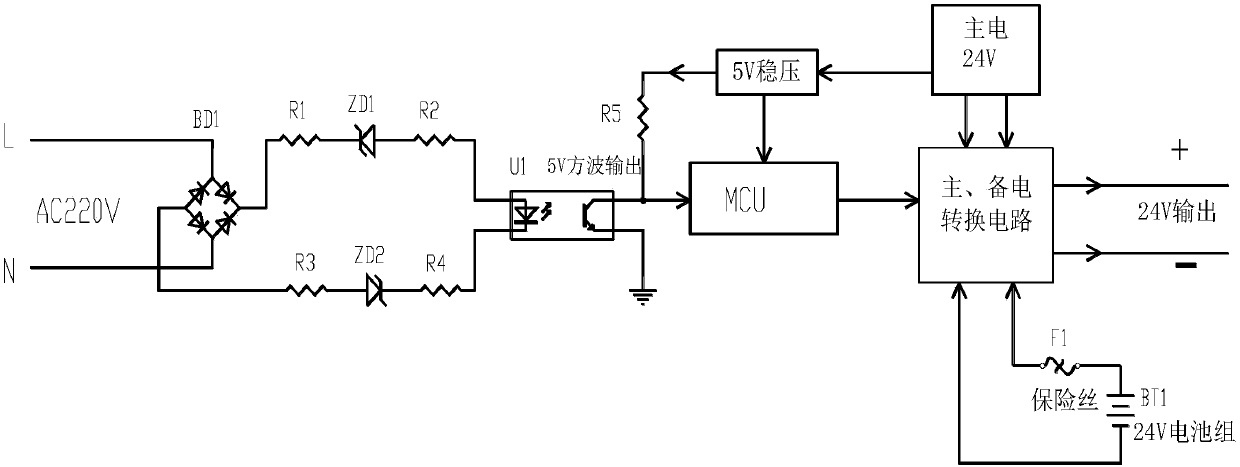 AC220V voltage detection circuit for fire fighting equipment power supply