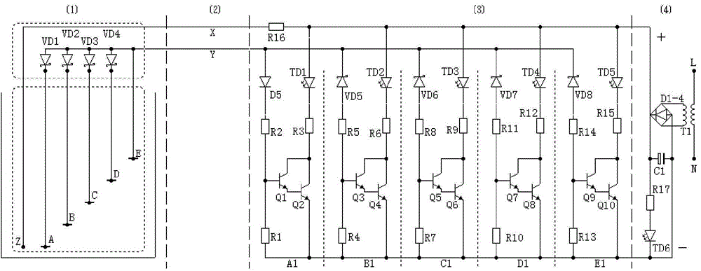 Multi-level water level identification circuit with two detection lines for detection
