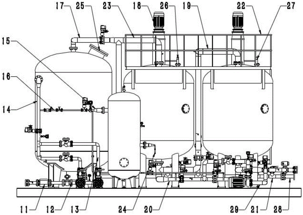 Integrated intelligent oil production wastewater treatment device and method for oil fields