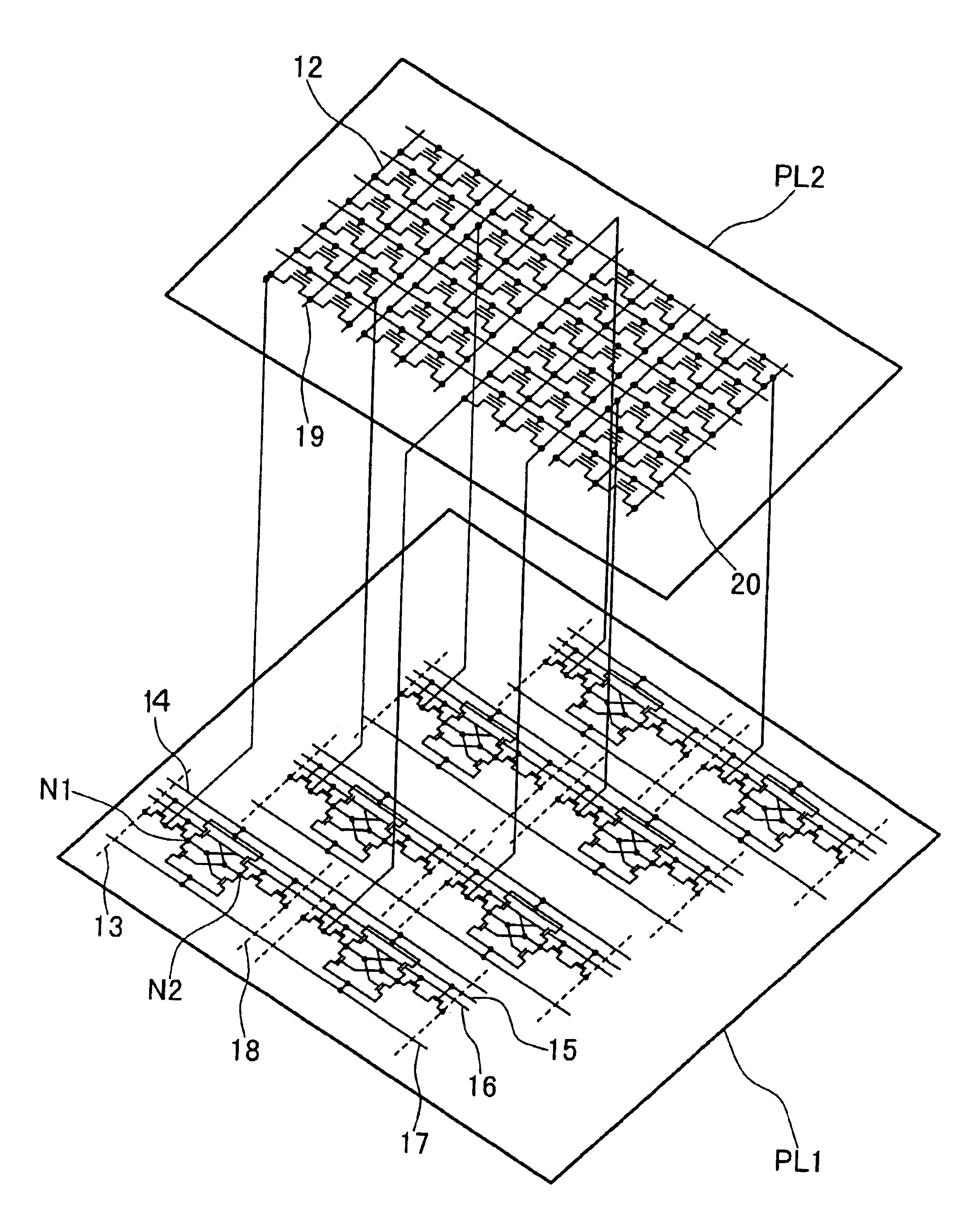 Semiconductor device having different types of memory cell arrays stacked in a vertical direction