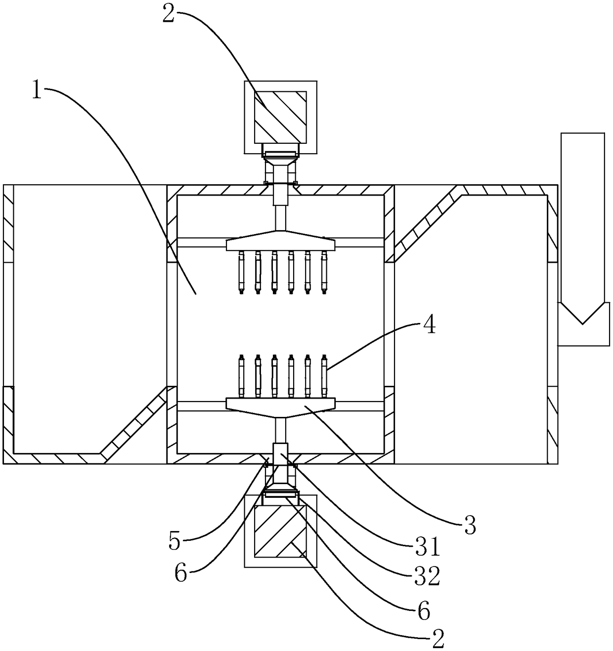 Powder spraying chamber with automatic gun collection beam inlet-outlet groove openings using dynamic sealing structures