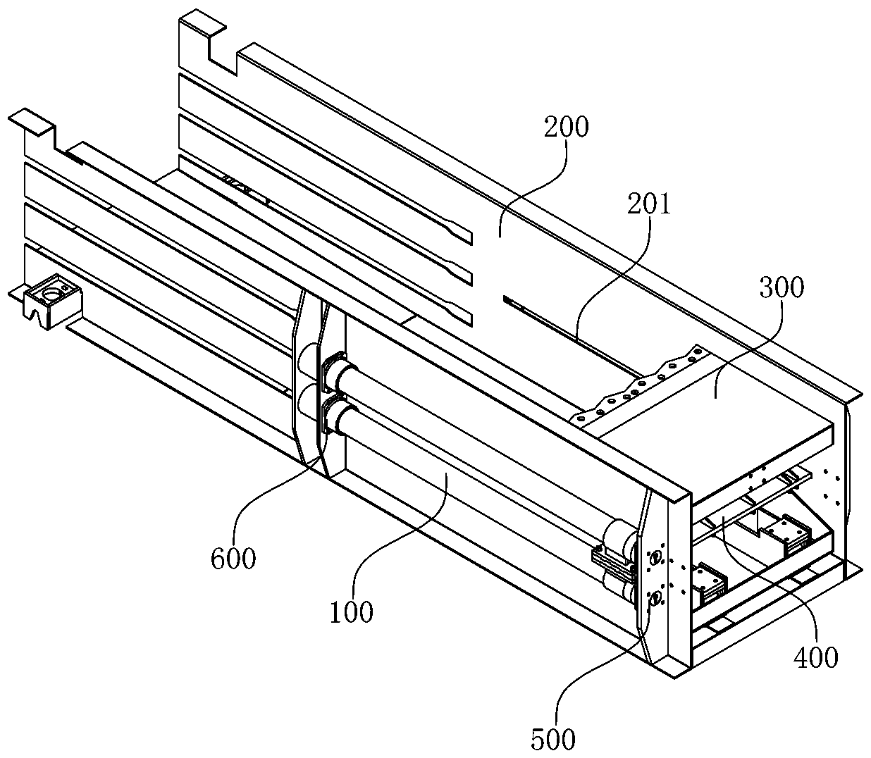 Installation structure of horizontal wrapping machine push plate driving oil cylinders and push plate driving device