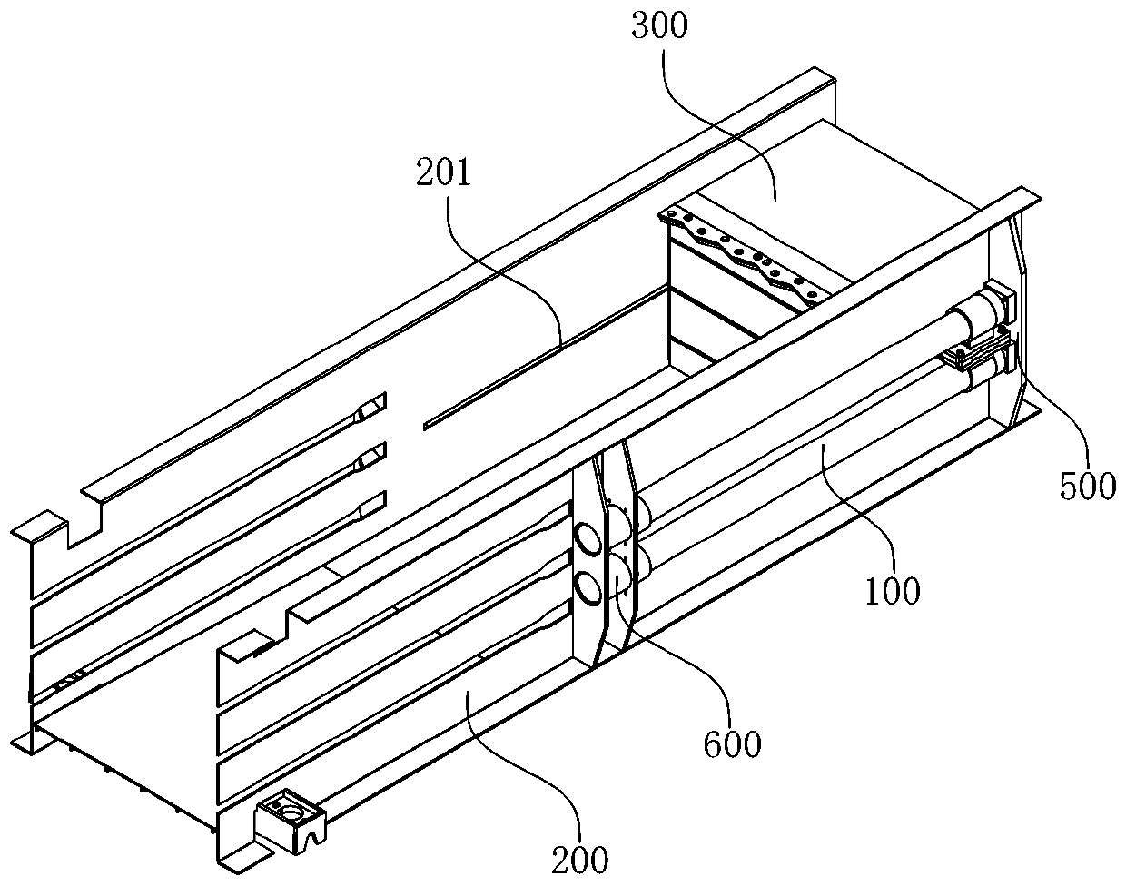 Installation structure of horizontal wrapping machine push plate driving oil cylinders and push plate driving device