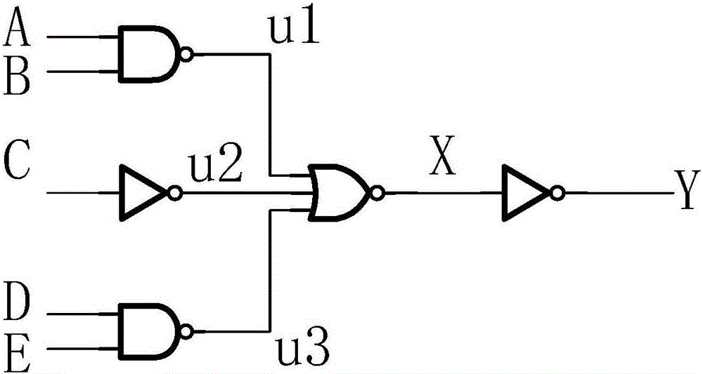Circuit for transistor level implementation scheme of five input end combination logical circuit