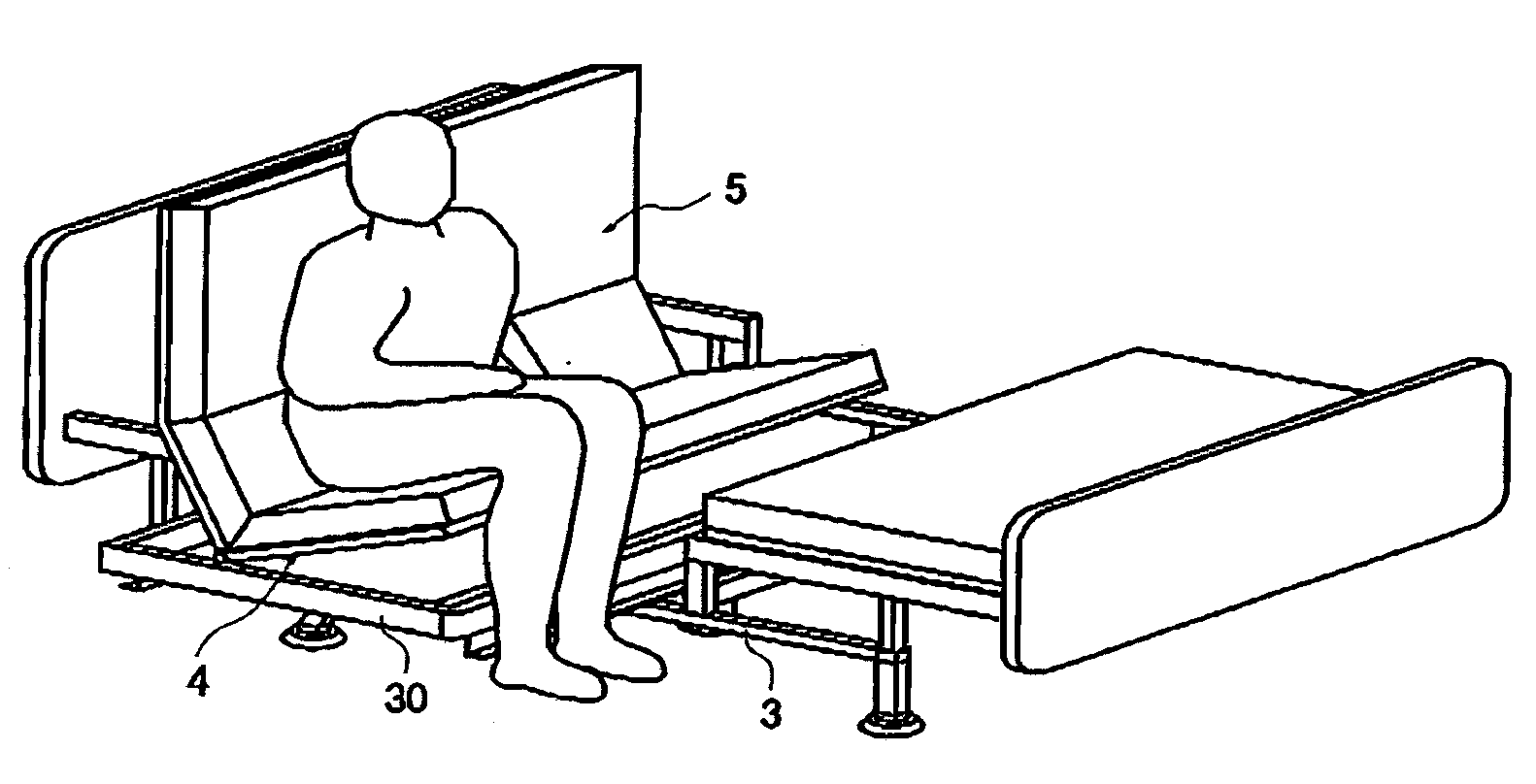 Bed for allowing posture for sitting on chair to be taken