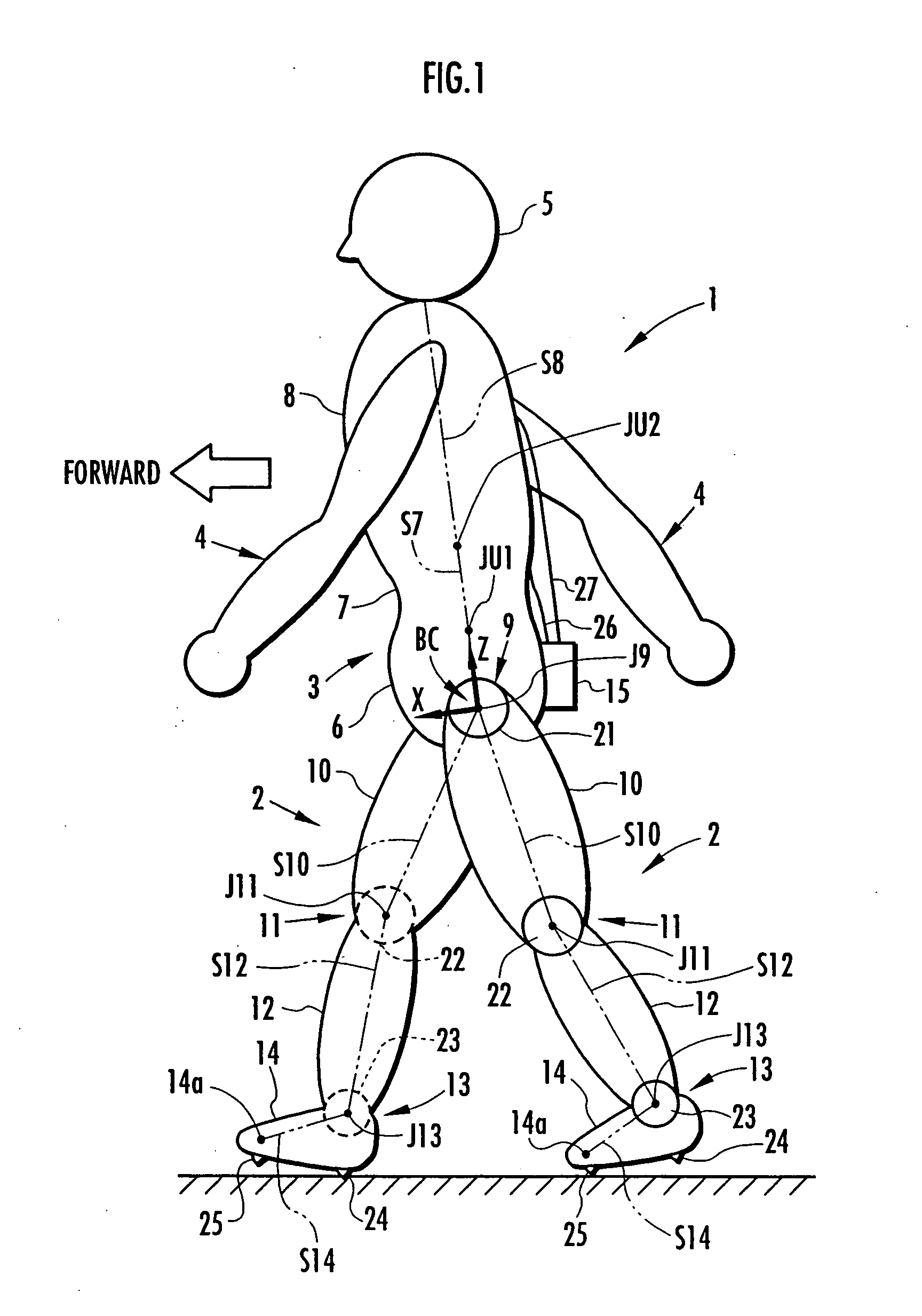 Method of estimating joint moment of two-legged walking mobile body