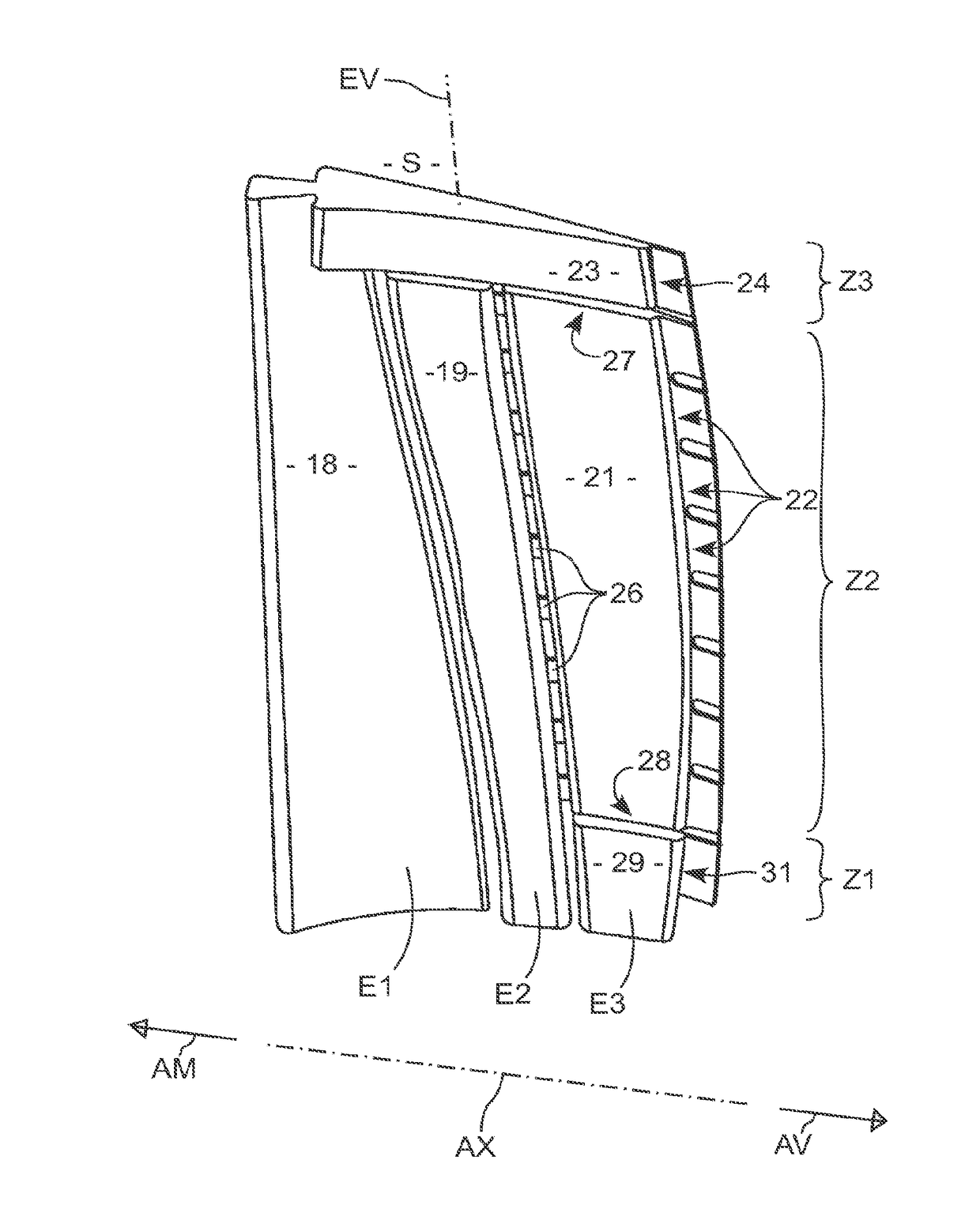 Blade comprising a trailing edge having three distinct cooling regions