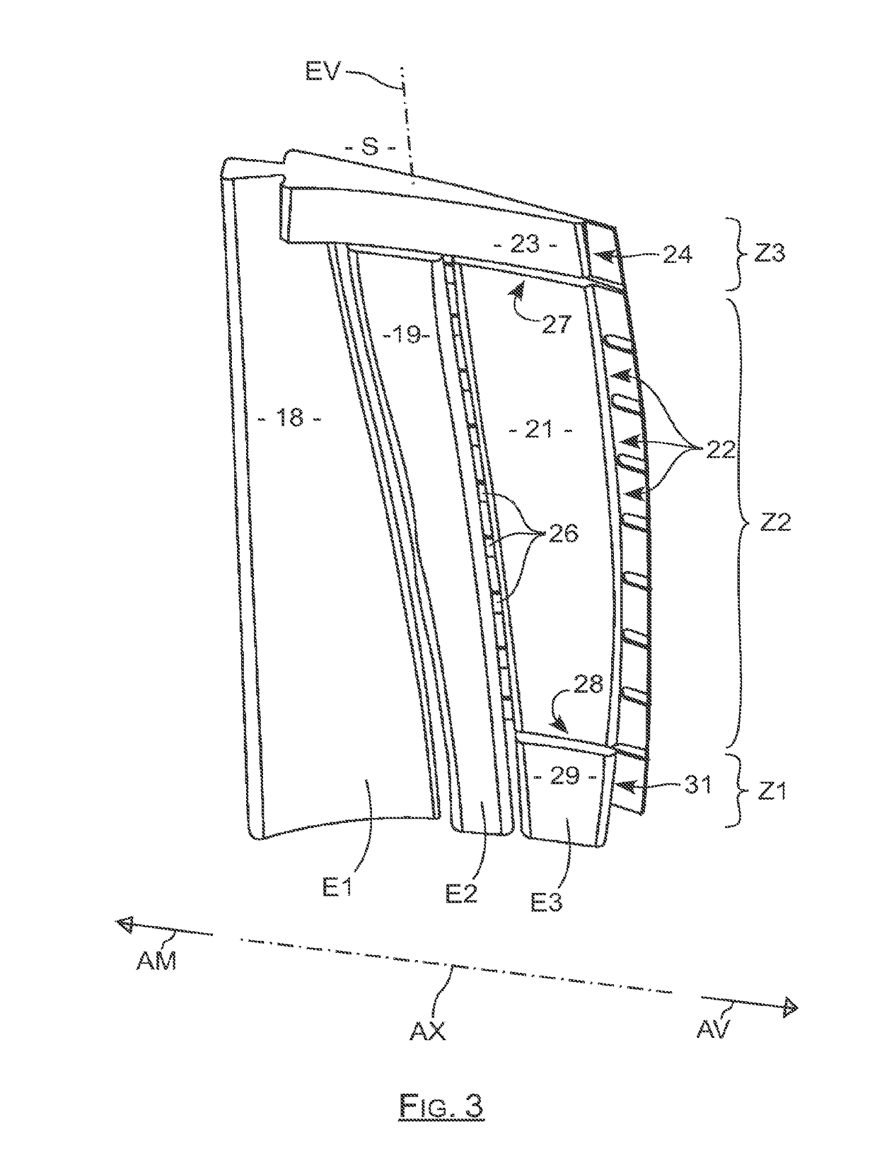 Blade comprising a trailing edge having three distinct cooling regions