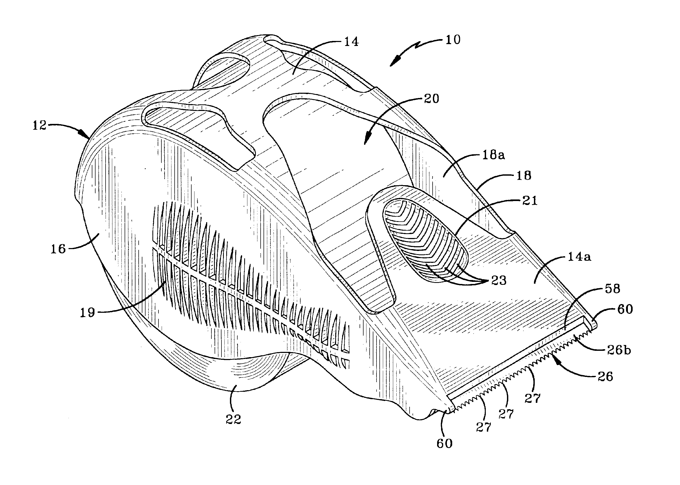 Tape dispenser having a tape retaining and application area