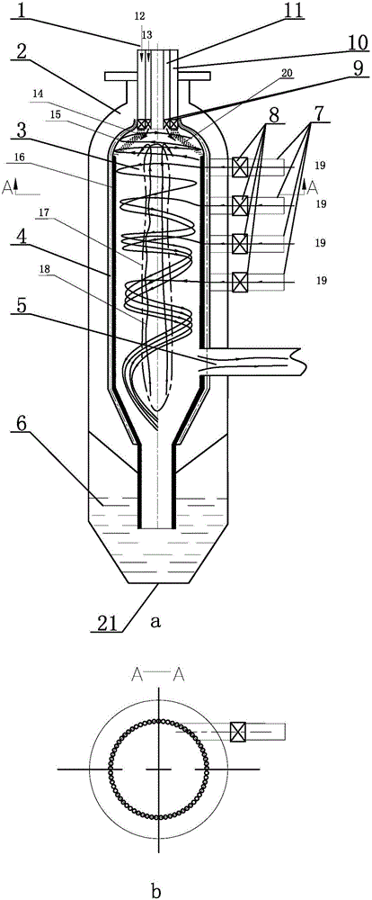 Gasifier device and method for gasifying pulverized coal by simultaneously feeding gasifying agents from top burner and furnace body layer by layer and strongly rotating gasifying agents