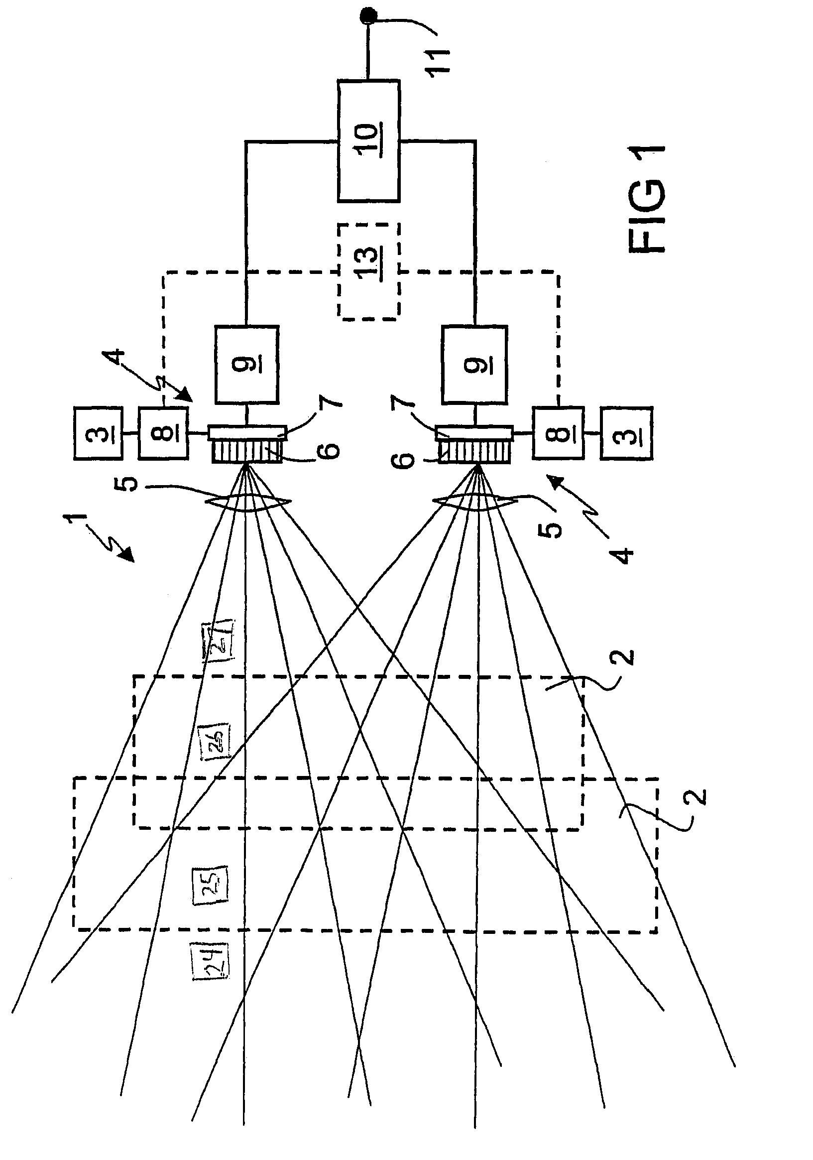 Device for monitoring spatial areas