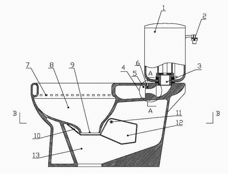 Gas mixed pressurization free-return bending water-saving toilet