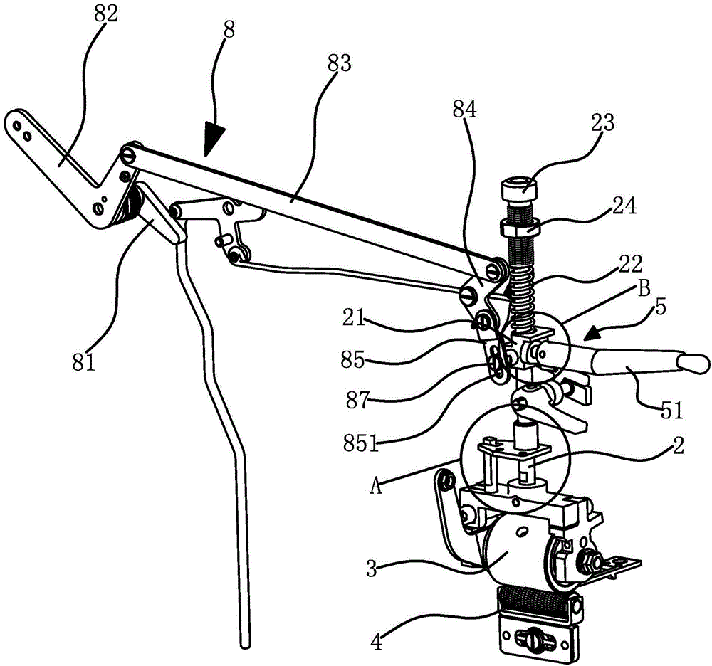 A rear tug wheel device for a sewing machine